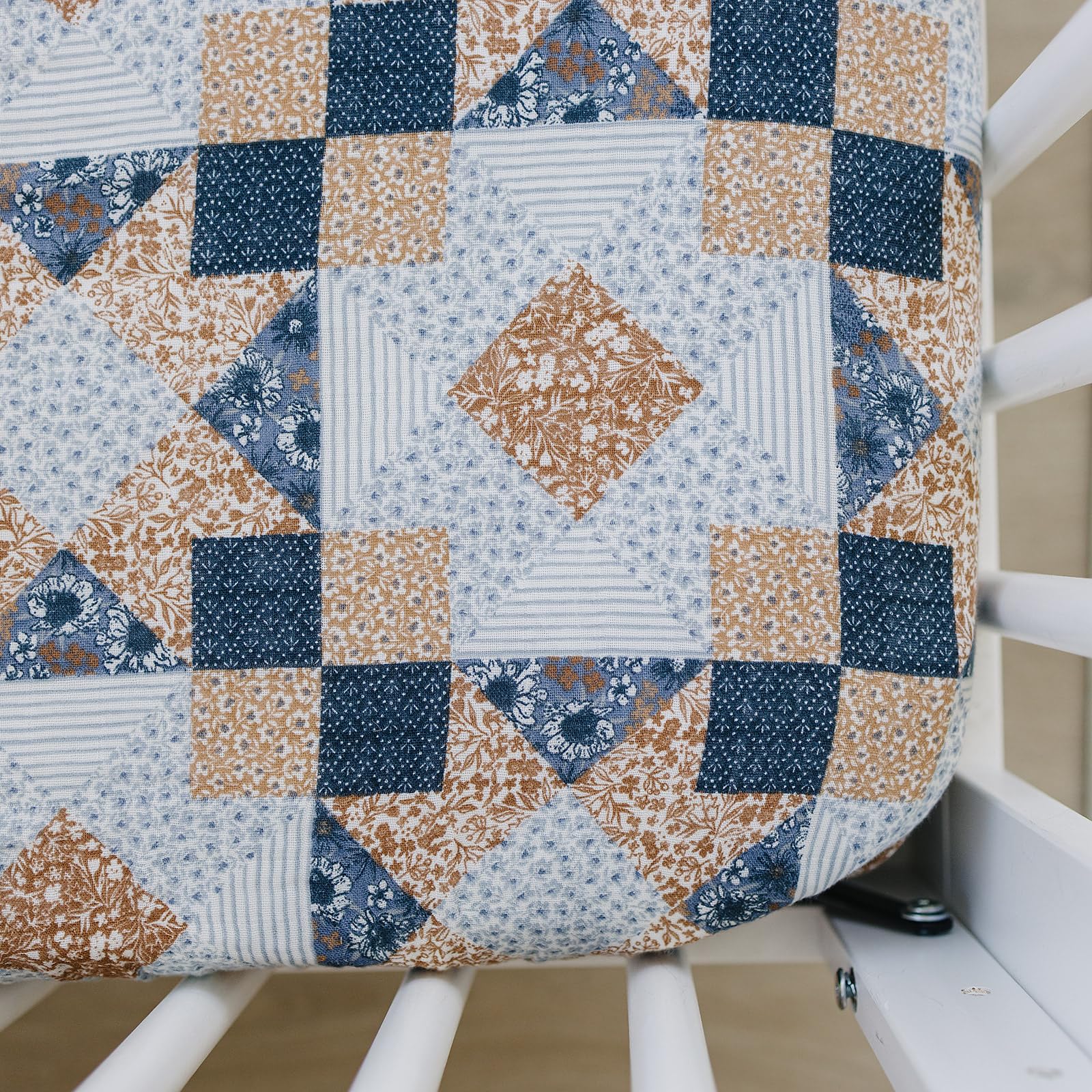 Patchwork Print Muslin Crib Sheet by Mebie Baby, Soft and Breathable Bed Sheets for Babies, Modern Neutral Bedding for Cribs, Standard Crib Mattress Fitted Sheet, Great for Boy or Girl Room