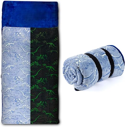 Kids Sleeping Bag Glow in The Dark Slumber Bag for Girls and Boys - Large, Soft, Durable, Warm, Plush Sleeping Bags - Dinosaur & Unicorn Gift for Sleep Overs