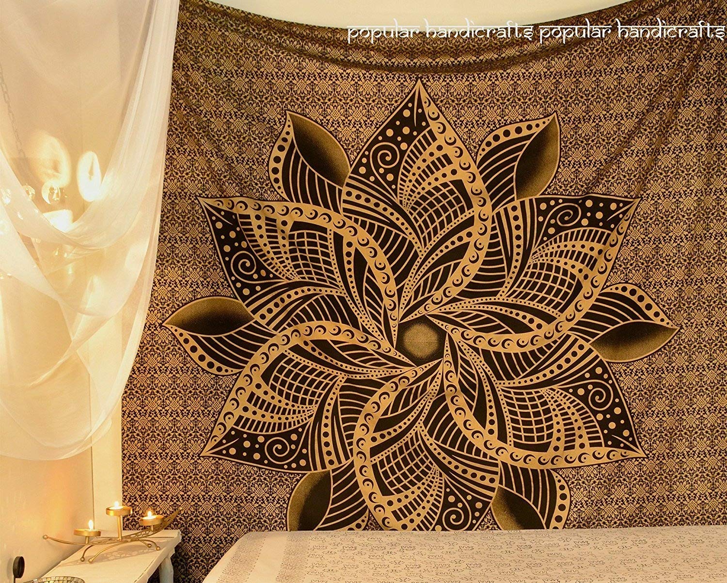 タペストリー India Popular Handicrafts Kp903 Moon Ombre Gold Tapestry Indian Mandala