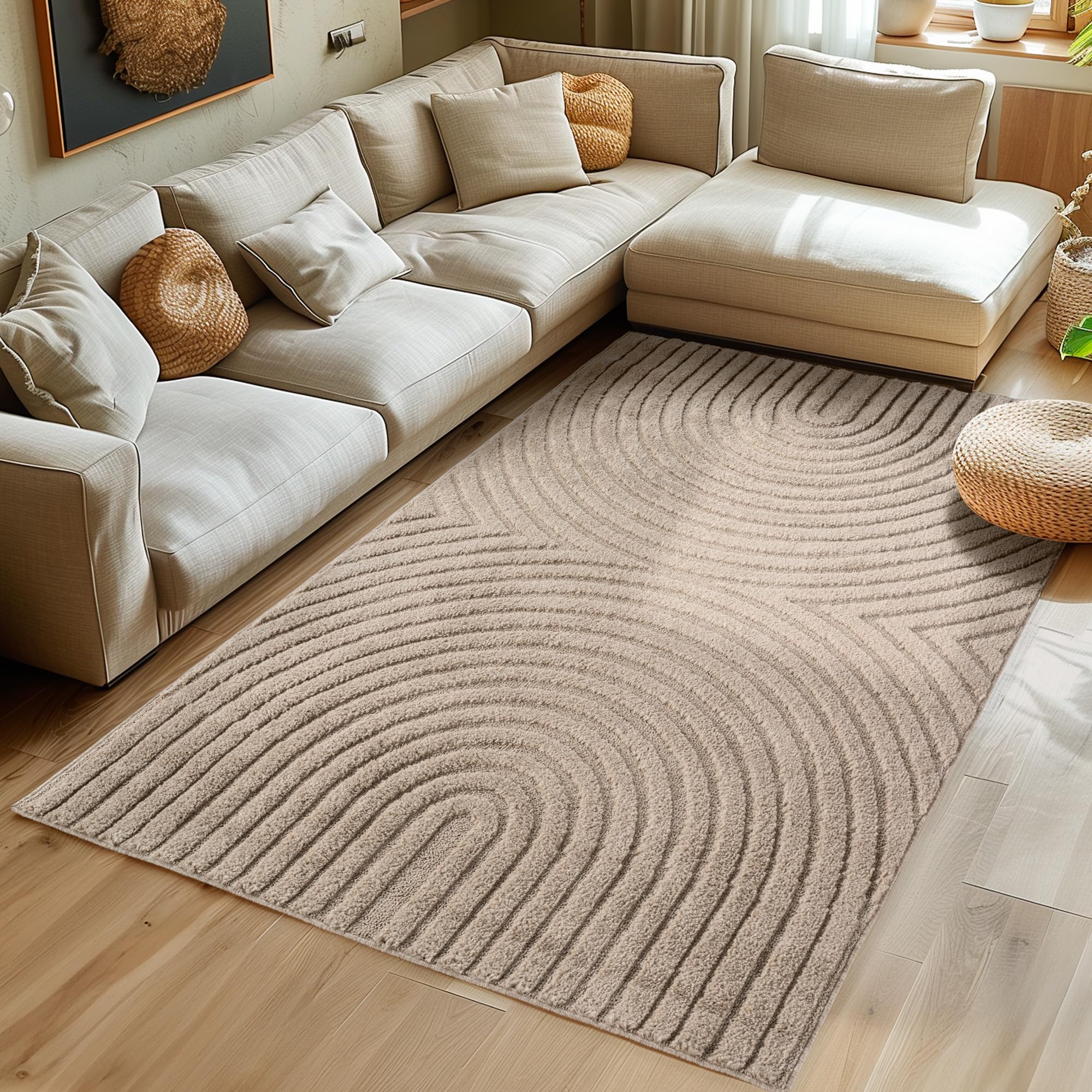 SIMPEX Teppich Hochflor Wohnzimmer Teppich, Weich & Flauschig, Skandinavisch Boho Stil, Langflor Shaggy, Pflegeleicht, Jute Rückseite