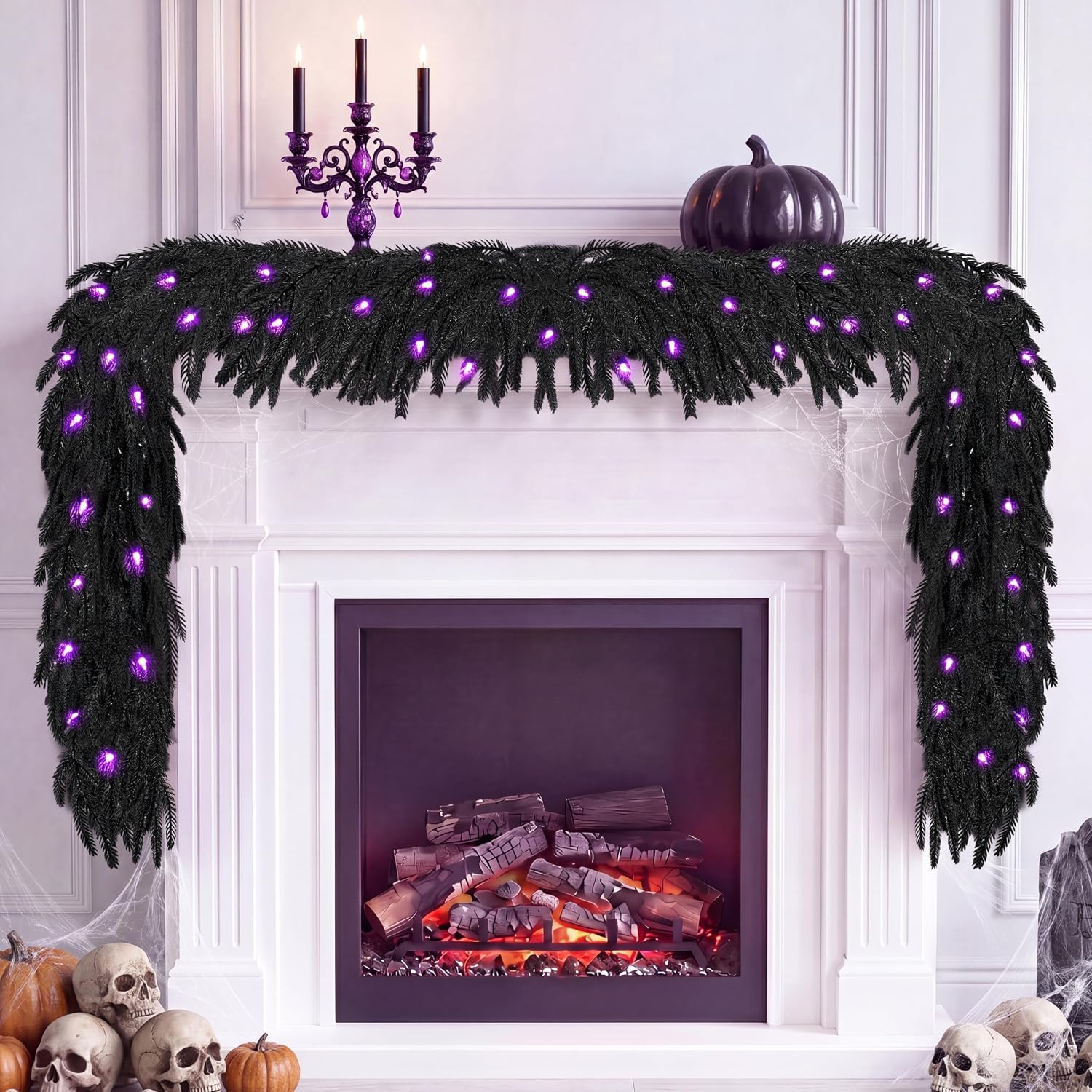 DOIOWN Pre-Lit 6FT Black Norfolk Pine Halloween Garland