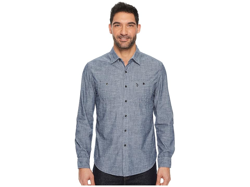 

U.S. POLO ASSN. Slim Fit Solid Long Sleeve Sport Shirt (Infinity Blue) Men's Clothing