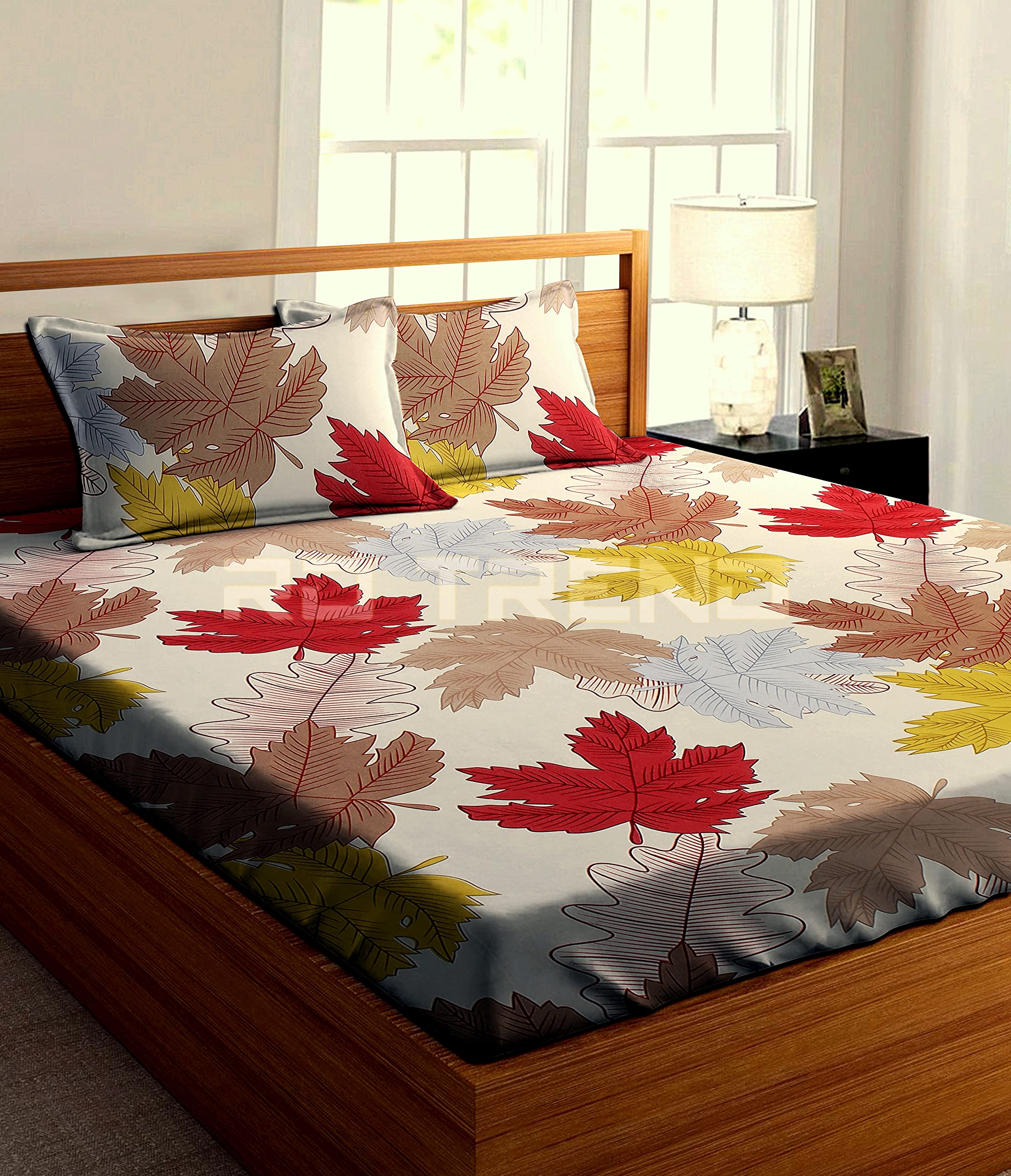 RD TRENDKing Size Microfiber Cotton Feel All Over Elastic Fitted Double Bedsheet(72 X 78 X 8 Inch) with 2 Pillow Covers, ColorCream