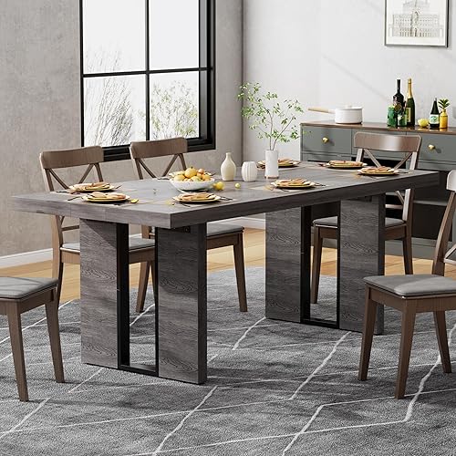Loomie Mesa de comedor de 70.8 pulgadas, mesa de cocina rústica para 6-8 personas, muebles de comedor grandes, mesa rectangular para sala de estar,