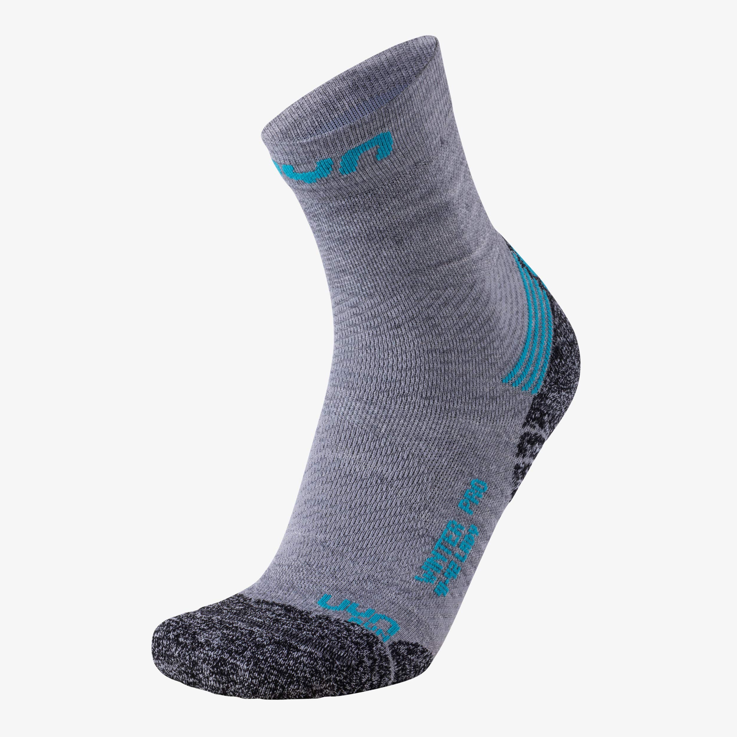 UYN S100079 WINTER PRO RUN Socks Women's Light grey/turquoise 36