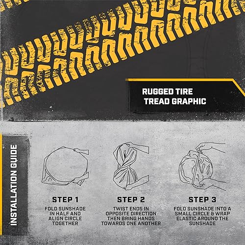 Miniatura 5 de Cat Parasol para parabrisas de automóvilcamión, parasol reflectante UV, color negro con rieles de neumáticos amarillos, tamaño jumbo 64 x 32 pulgadas