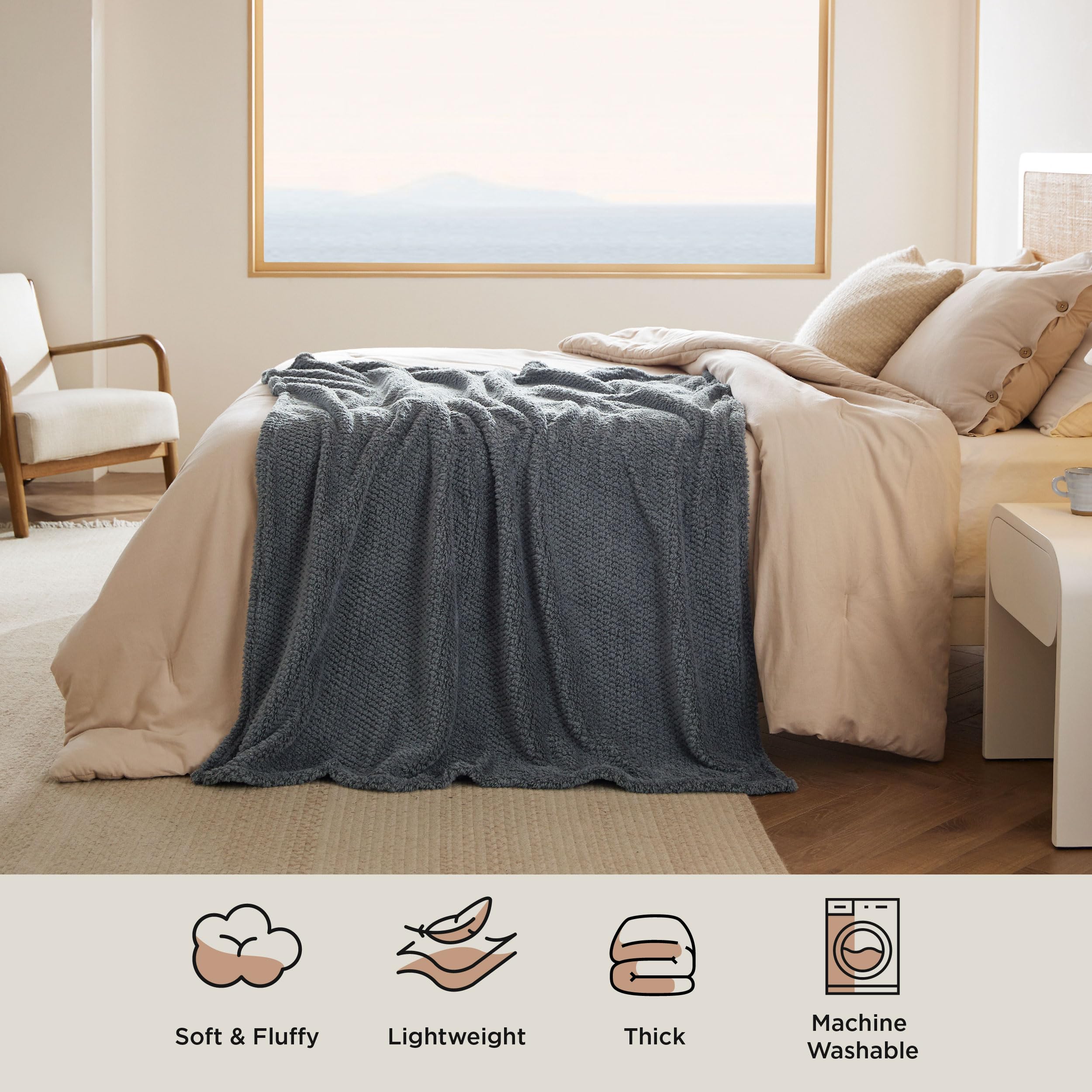 BEDSURE Kuscheldecke Flauschig Decke Fleecedecke - Weiche Warme Grobe Korddecke Gemütlicher Sofadecke XXL, Kuscheldecke Große, Kohle, 240 x 220 cm