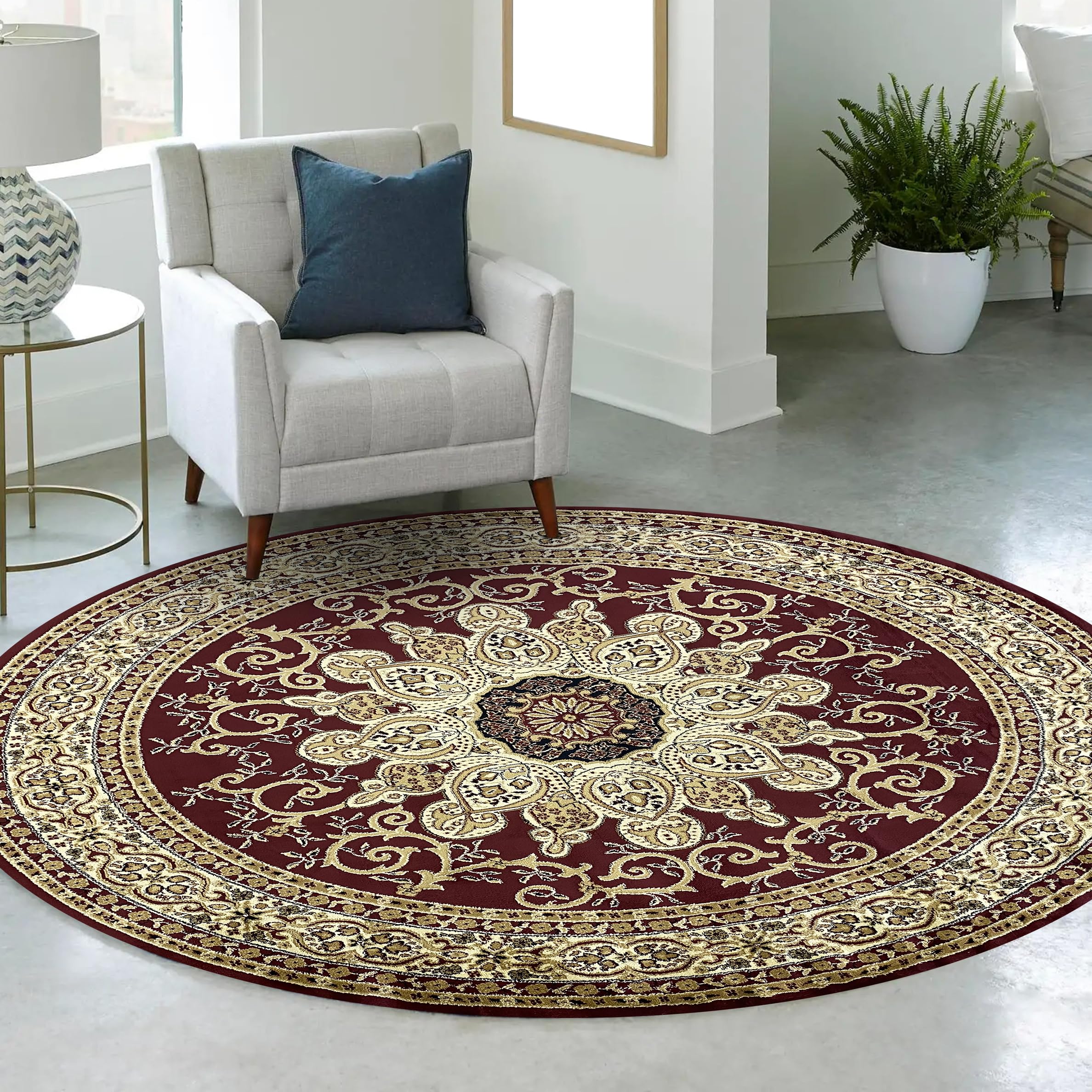 LUXE WEAVERS Oriental Floral Medallion Burgundy 8 ft Round Area Rug