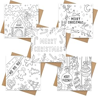 Colour in christmas cards pack of 5 cards | colour in cards christmas activity | colour in card colouring in | christmas crafts merry christmas card