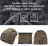 Vista 20 de FZ FANTASTIC ZONE Conjunto de gorro de invierno para hombre y mujer, bufanda de punto cálido, forro polar grueso, gorro de calavera, calentador