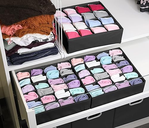 Miniatura 3 de Simple Houseware Organizador de Cajón de Calcetines para Cómoda/Armario/Dormitorio, Paquete de 3, Negro Negro,Gris