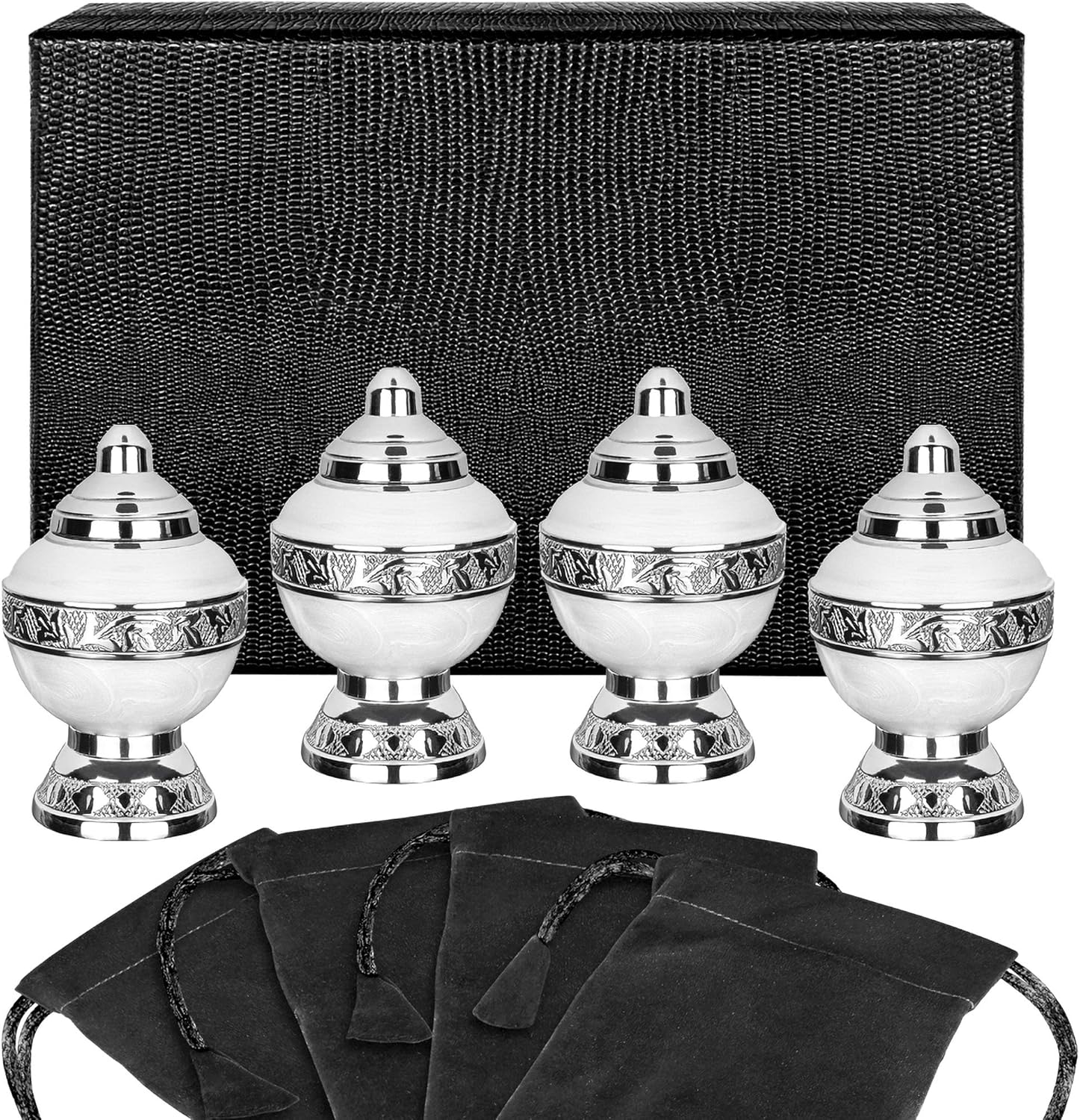 Trupoint Memorials Cremation Urns for Adult - Holds 0.75 Lbs. Per Mini Urn, 2.75" x 1.75" Mini Cremation Urns, Keepsake Burial Urns with Case & Bags - Chalice White.