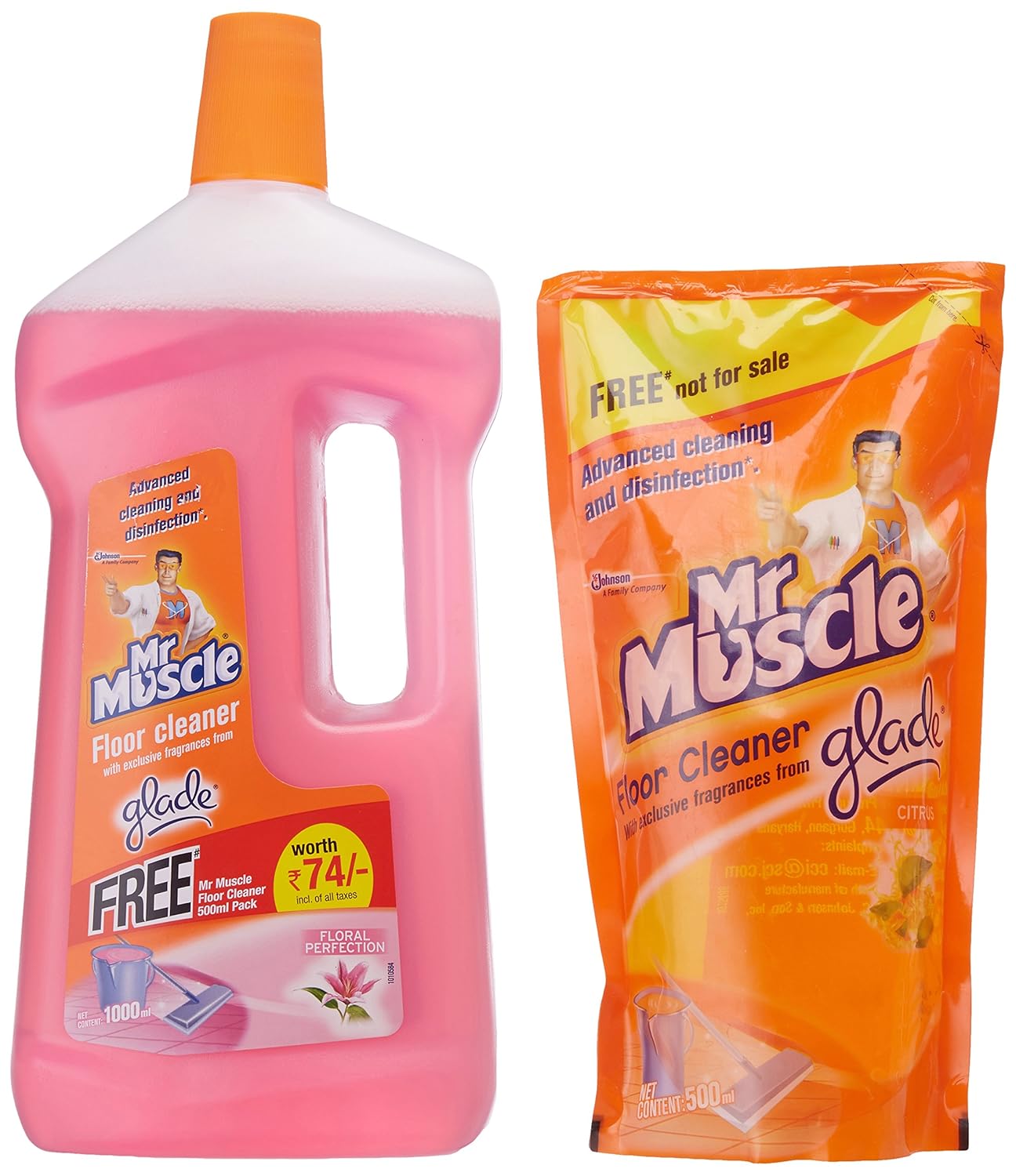 Mr. Muscle Floor Cleaner Floral Perfection, 1L with Citrus 500ml Free