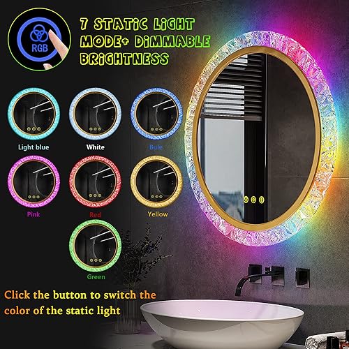Miniatura 10 de Lvifur Espejo de baño LED de 40 x 24 pulgadas, espejo de pared iluminado para baño RGB de 14 colores regulables, espejo de baño antiniebla, a prueba