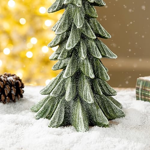 Miniatura 4 de glitzhome Árbol de Navidad de resina pintado a mano, decoración de centro de mesa de Navidad, 14.75 pulgadas de alto, verde