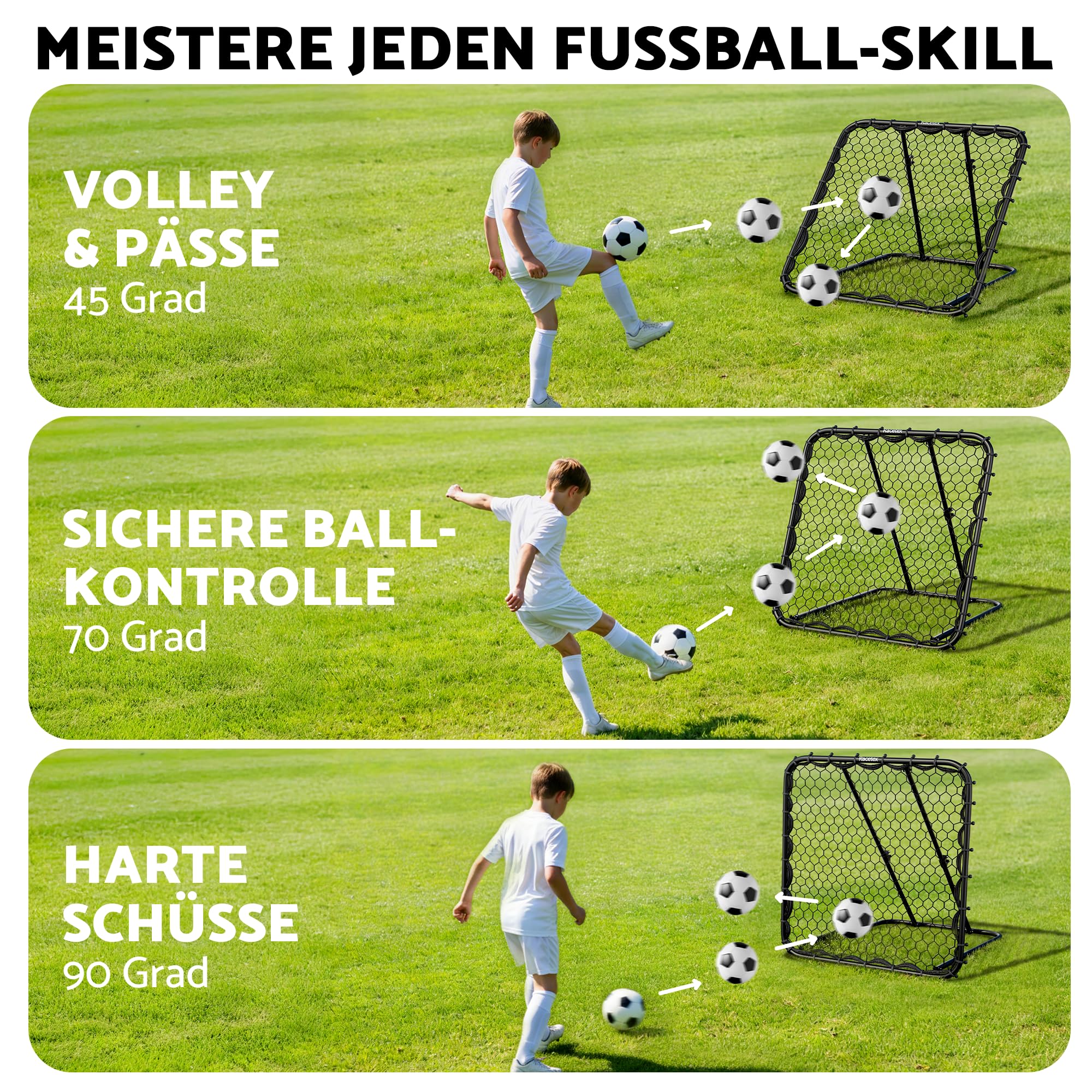 Racetex Rebounder für Fußball-Fussball Rebounder mit robuster Konstruktion | Stufenlos Verstellbar - Rebounder für Schuss-, Pass- und Ballannahme Training. Optimales Fußballtraining für Kinder im Garten
