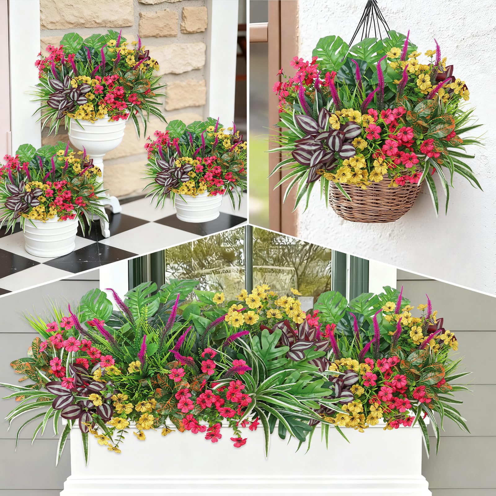 Dremisland Lot de 20 Plante Artificielle Exterieur Fleurs Artificielles Deco Arbustes Verts Artificiels Plante Herbes Artificielles Extérieur Décorative Plante pour Porche Terrasse