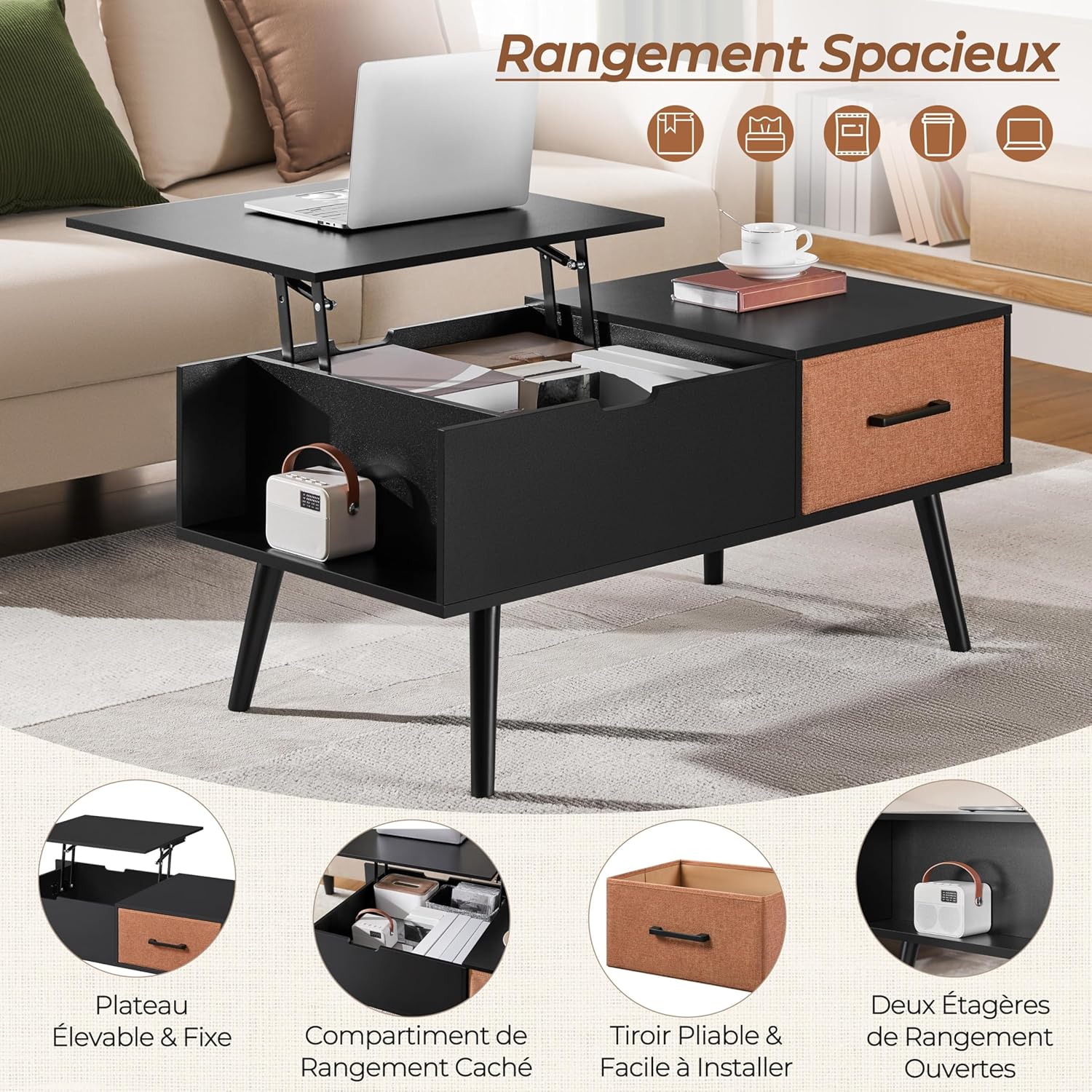Yaheetech Lift-Top Coffee Table showing its various storage options