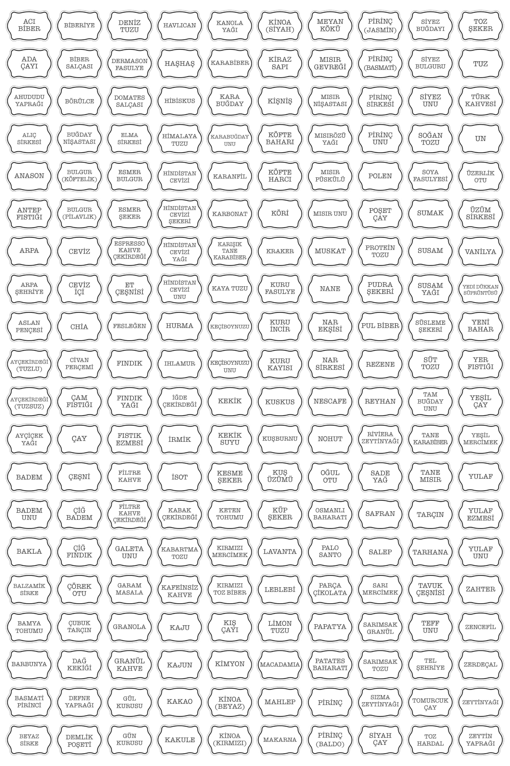 NeoPrint 200 Adet Şeffaf Baharatlık Etiketi Kavanoz Sticker Seti - Suya Dayanıklı Erzak Bakliyat Saklama Kabı Mutfak Düzenleyici Kendinden Yapışkanlı Suya Dayanıklı Sökülebilir Vinil Çıkartma (Şeffaf)