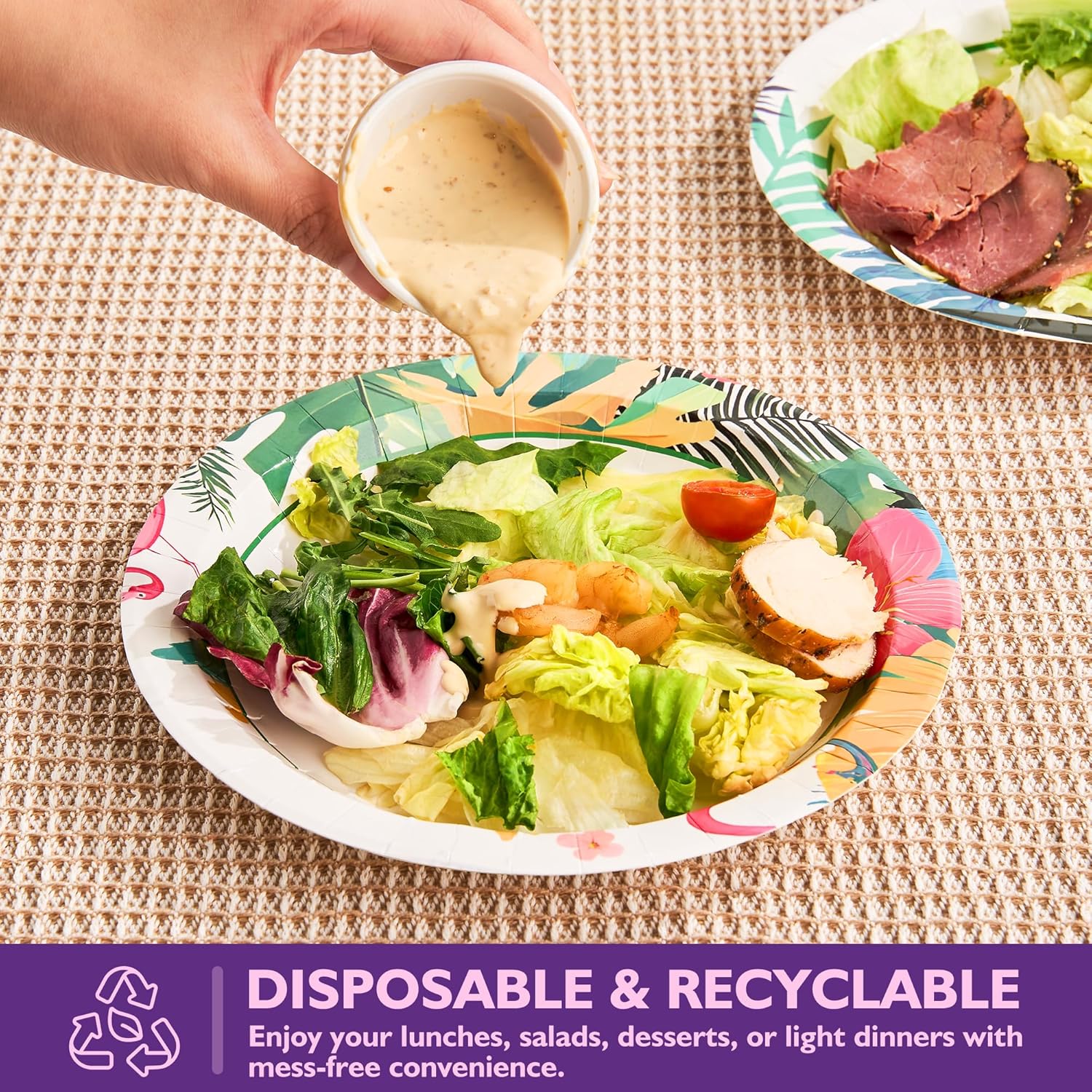 Disposable Paper Plates 8.5 Inch 300 Count, Soak Proof and Cut Resistant Floral Design Heavy Duty Paper Plates Bulk for Parties, Picnics, Camping, and Everyday Meals