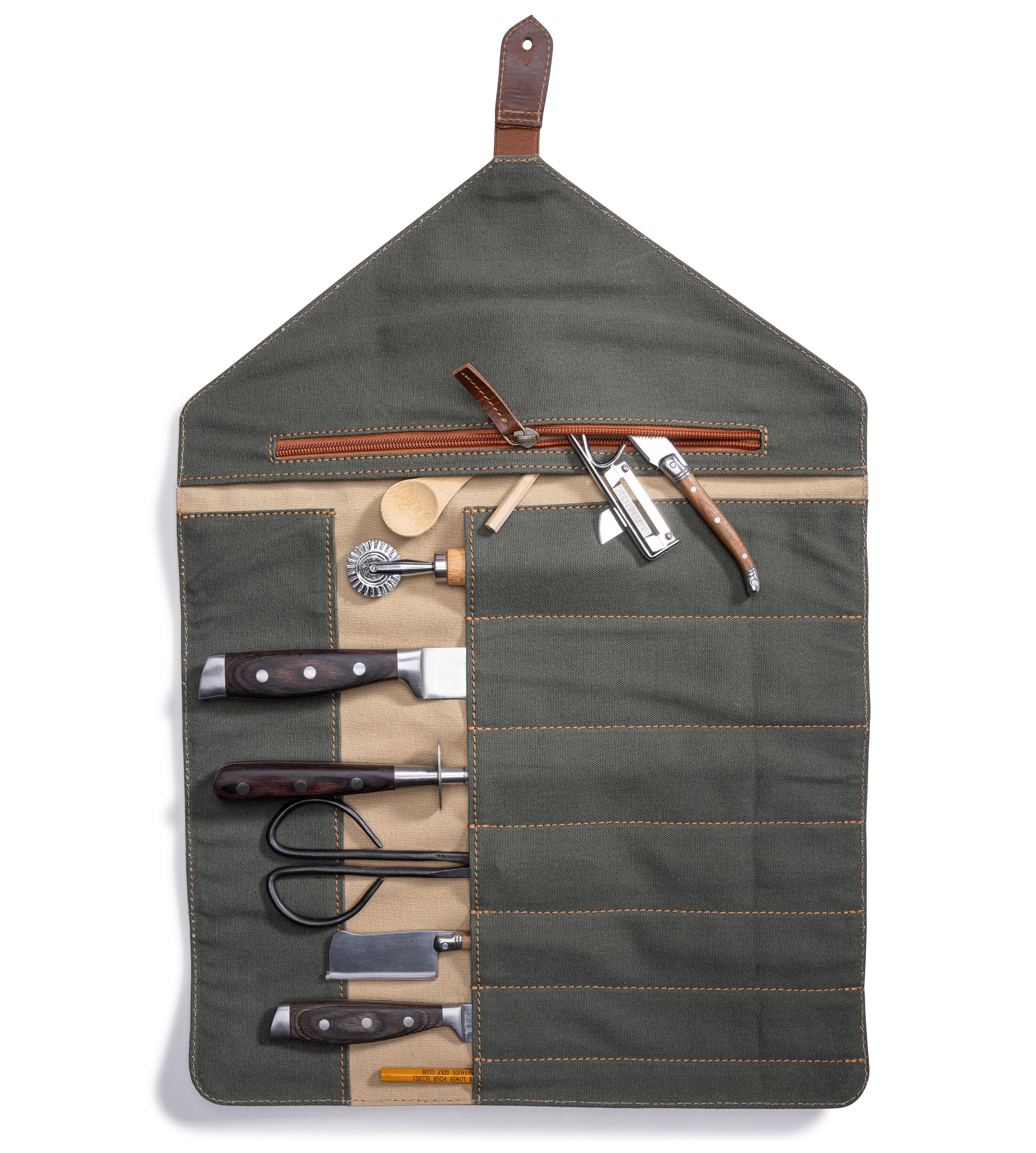 Angus Stoke Knife Bag for Chef's Knives Made of Buffalo Leather, Exclusive 7-Compartment Knife Roll Bag with Extra Compartments - Leather Cooking Bag Gordon, black, 57 x 38 cm, Knife pocket