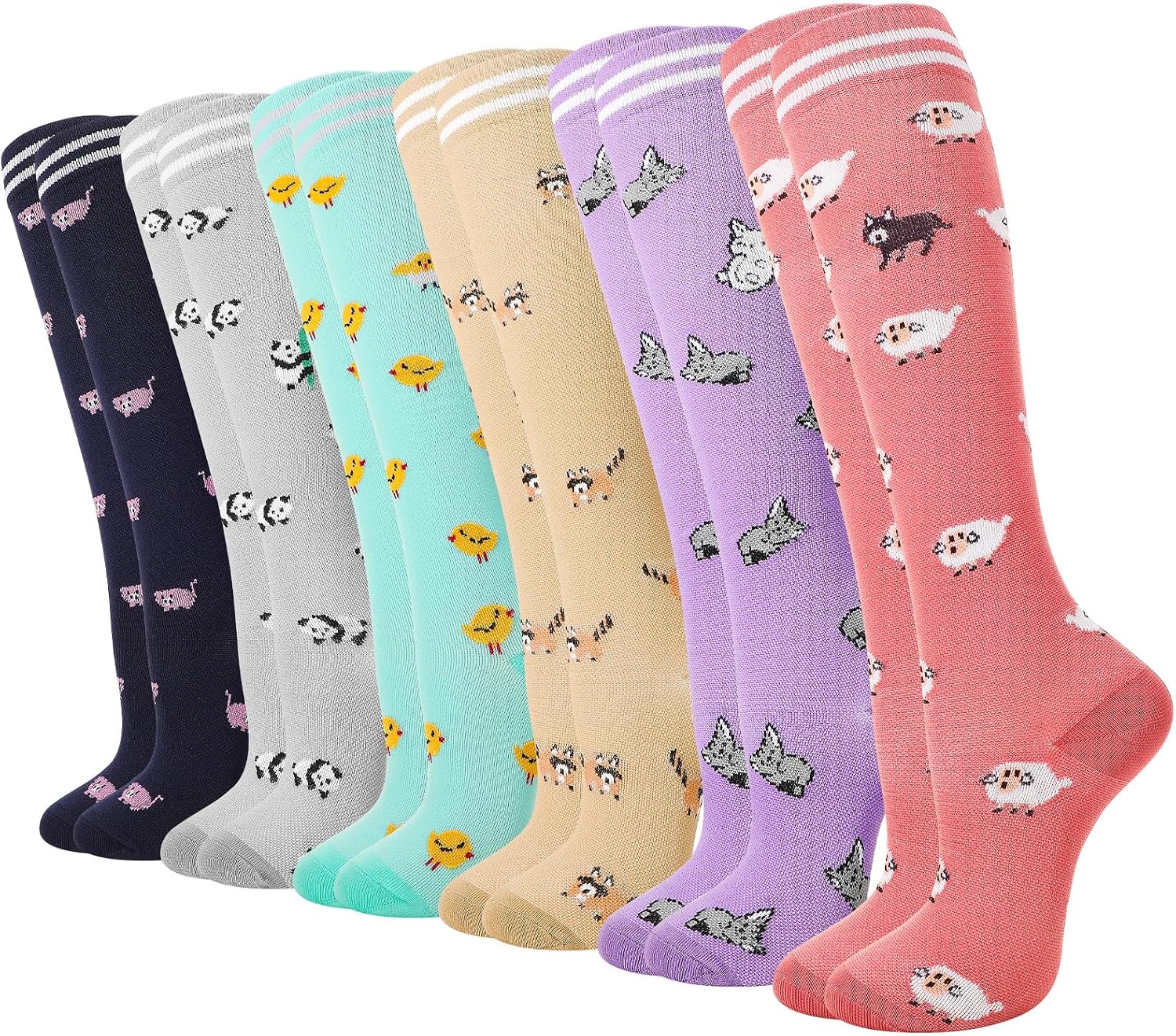 6 Pairs Compression Socks for Women Men Knee High Support Circulation Socks 15-20 mmHg for Nurses Running