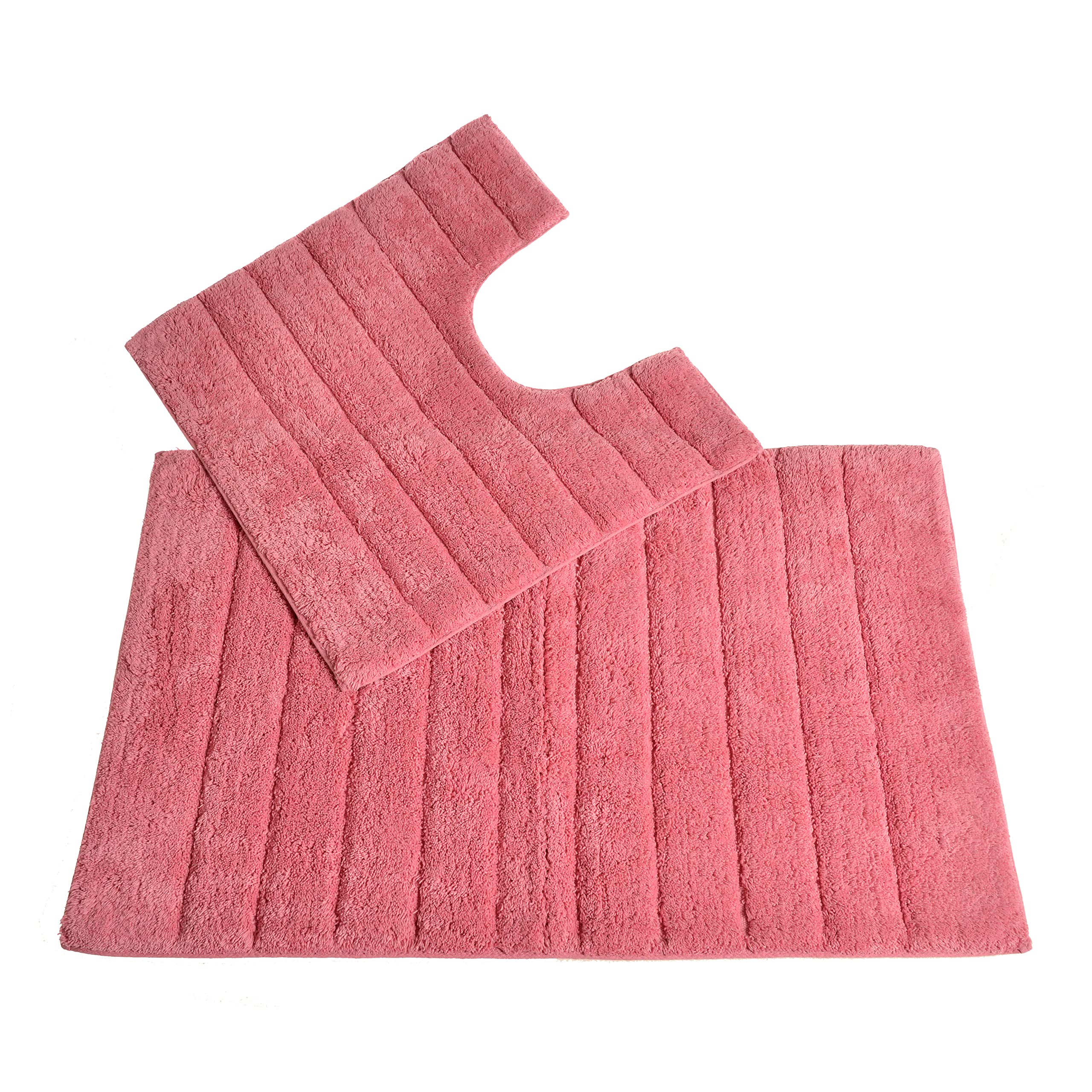 Allure Ribbed Design 2 Piece Bath and Pedestal Toilet Mat Set, 100% Cotton (Rose Pink) — image 1