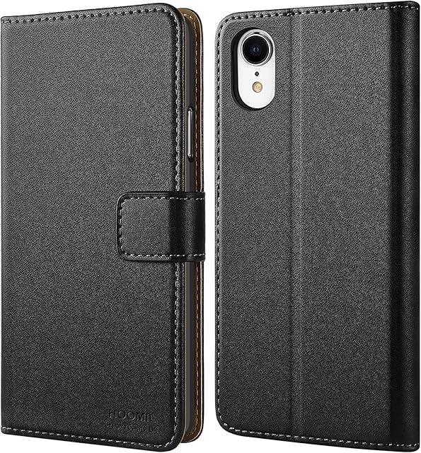 HOOMIL MagFlip Series Designed for iPhone XR Case, Premium Leather Flip Wallet Phone Case with Card Holder - Black