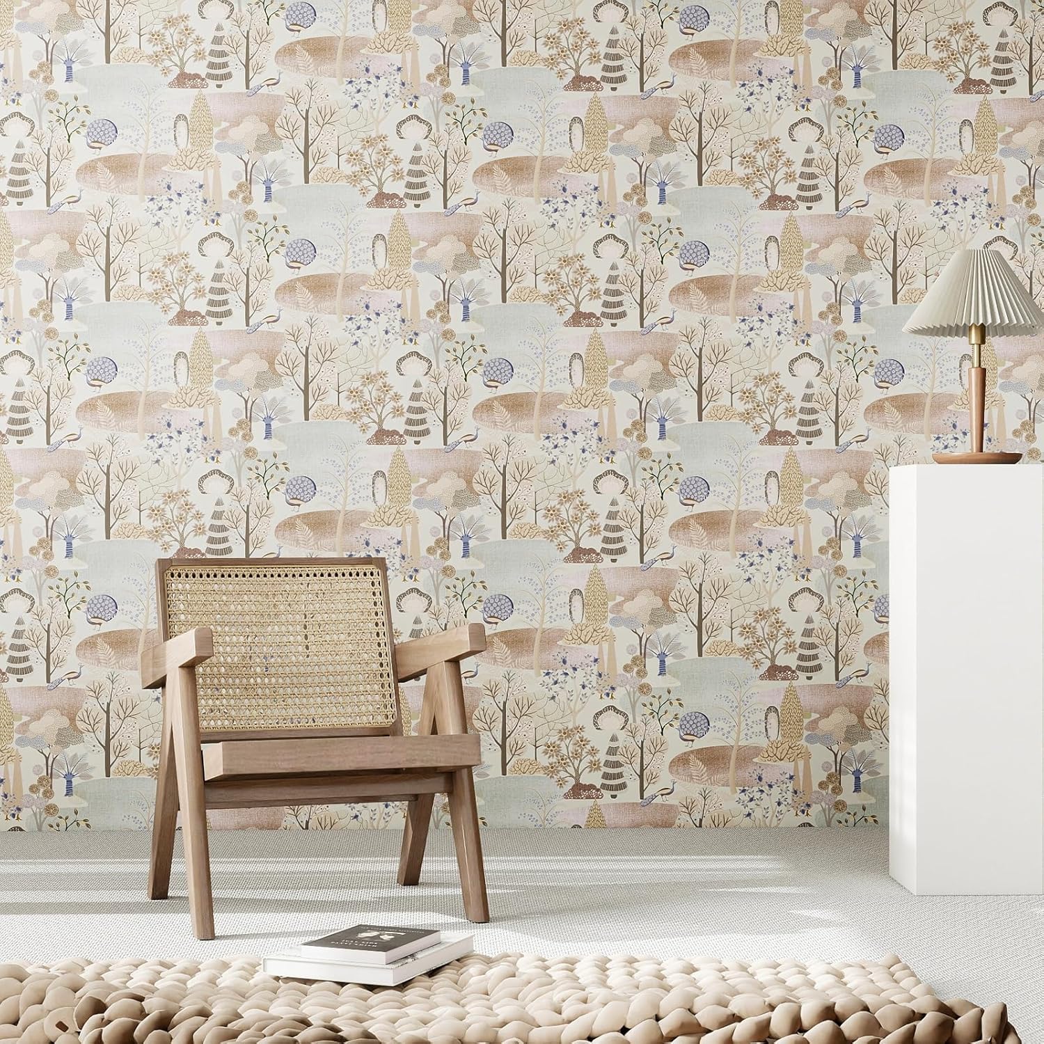 Kitico Boho Peel and Stick Wallpaper, Vintage Forest Pattern, Self Adhesive Removable Contact Paper for Bedroom,Bathroom, Kitchen and Furniture Renter Friendly Wall Paper 17.3" x 80"