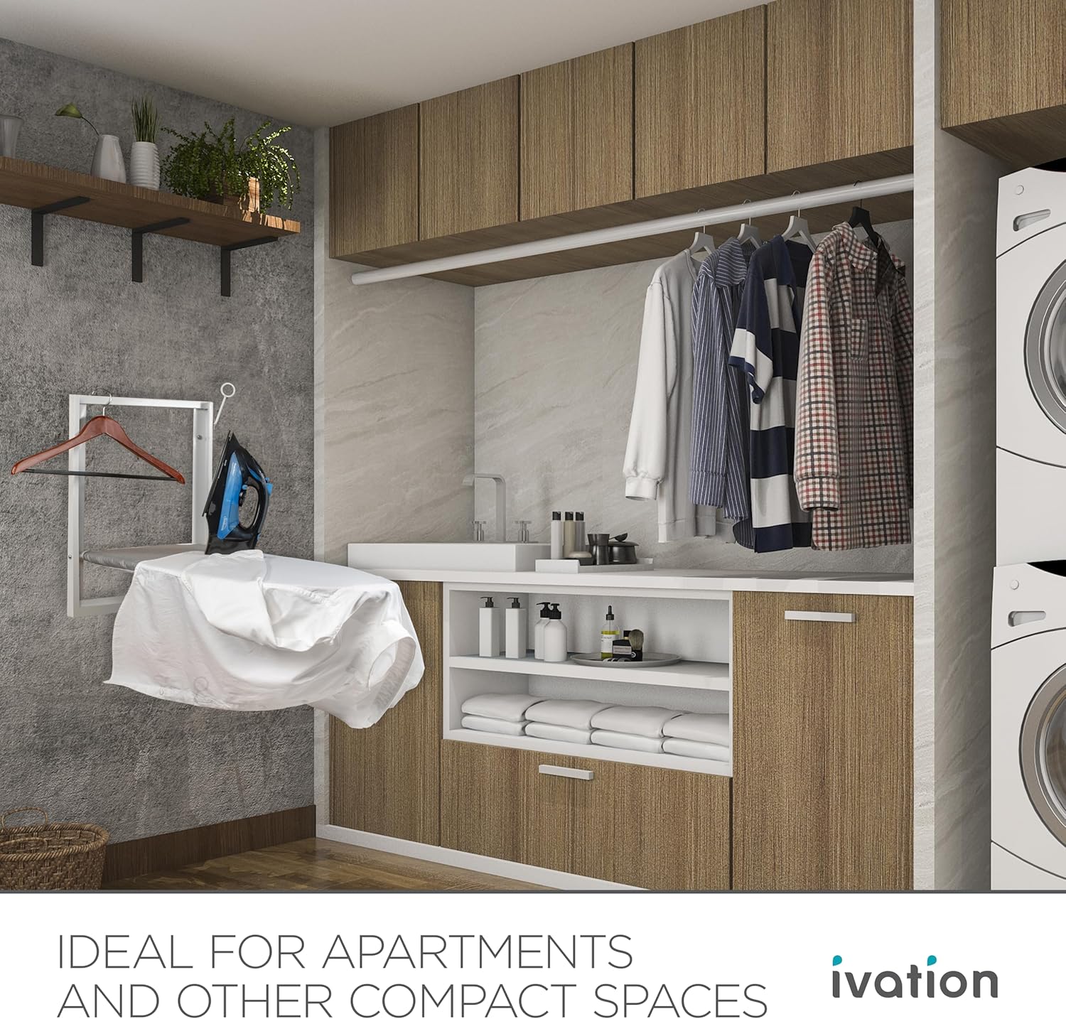 Ivation Wall-Mounted Ironing Board | Foldable 36.2” x 12.2” Sturdy Ironing Station for Home & Apartments, Easy-Release Lever, Removable Cotton Cover, Includes Mounting Hardware with Iron Holder