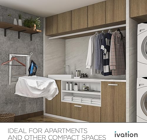 Miniatura 8 de Ivation Tabla de planchar montada en la pared  Estación de planchado plegable de 36.2 x 12.2 pulgadas para el hogar, apartamento y espacios pequeños