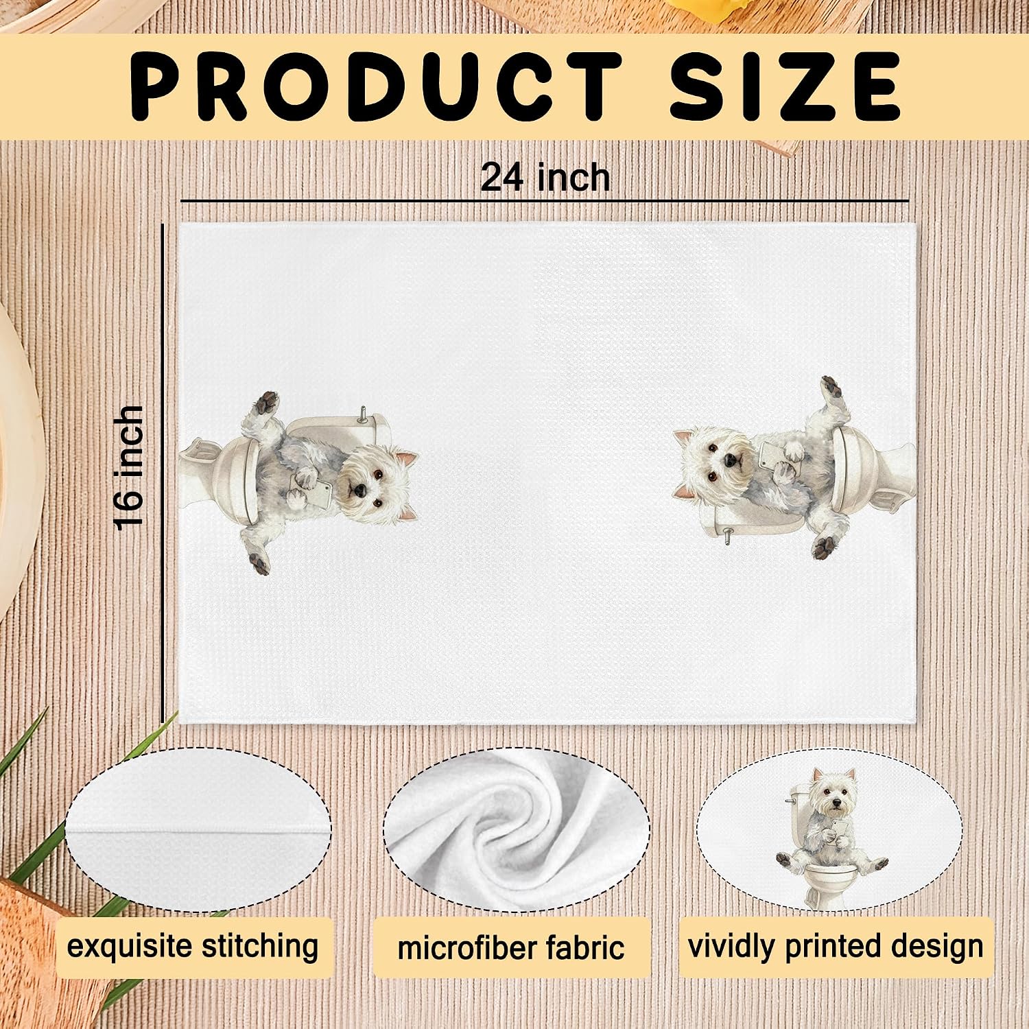 Westie Dog Gifts for Women Hand Towels Set of 2, Westie Bathroom Decor, West Highland White Terrier Dish Tea Towels, Funny Westies Hand Towel for Toilet Washroom Kitchen Decor, 16x24