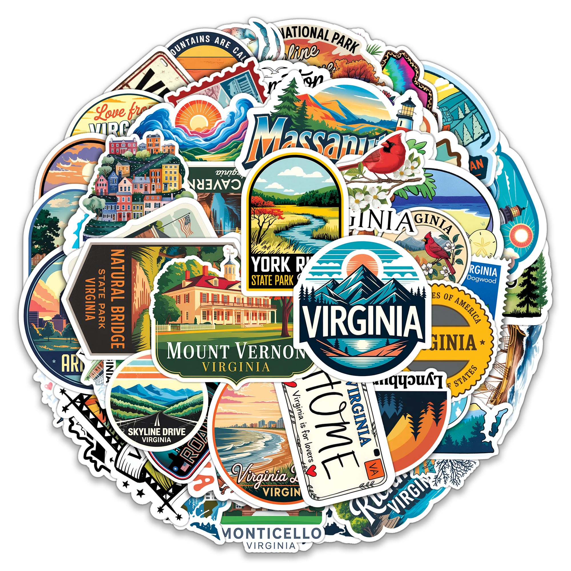 Pegatinas de Virginia para decorar álbum de recortes y termos en tus rutas de viaje