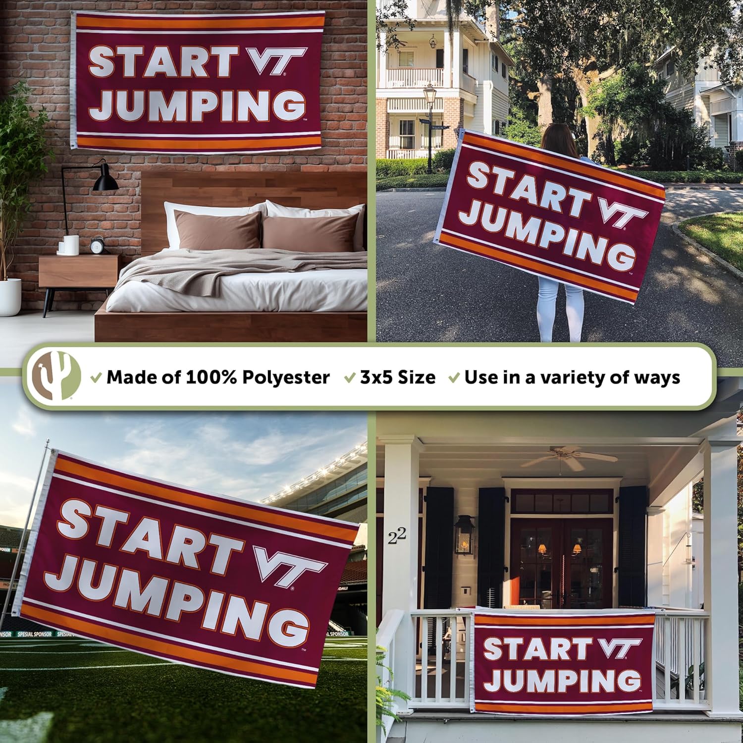 Desert Cactus Virginia Tech Flag - 3 x 5 Feet Hokies VT Banner, Indoor/Outdoor Durable Fabric Display (Style E1) - Image 3