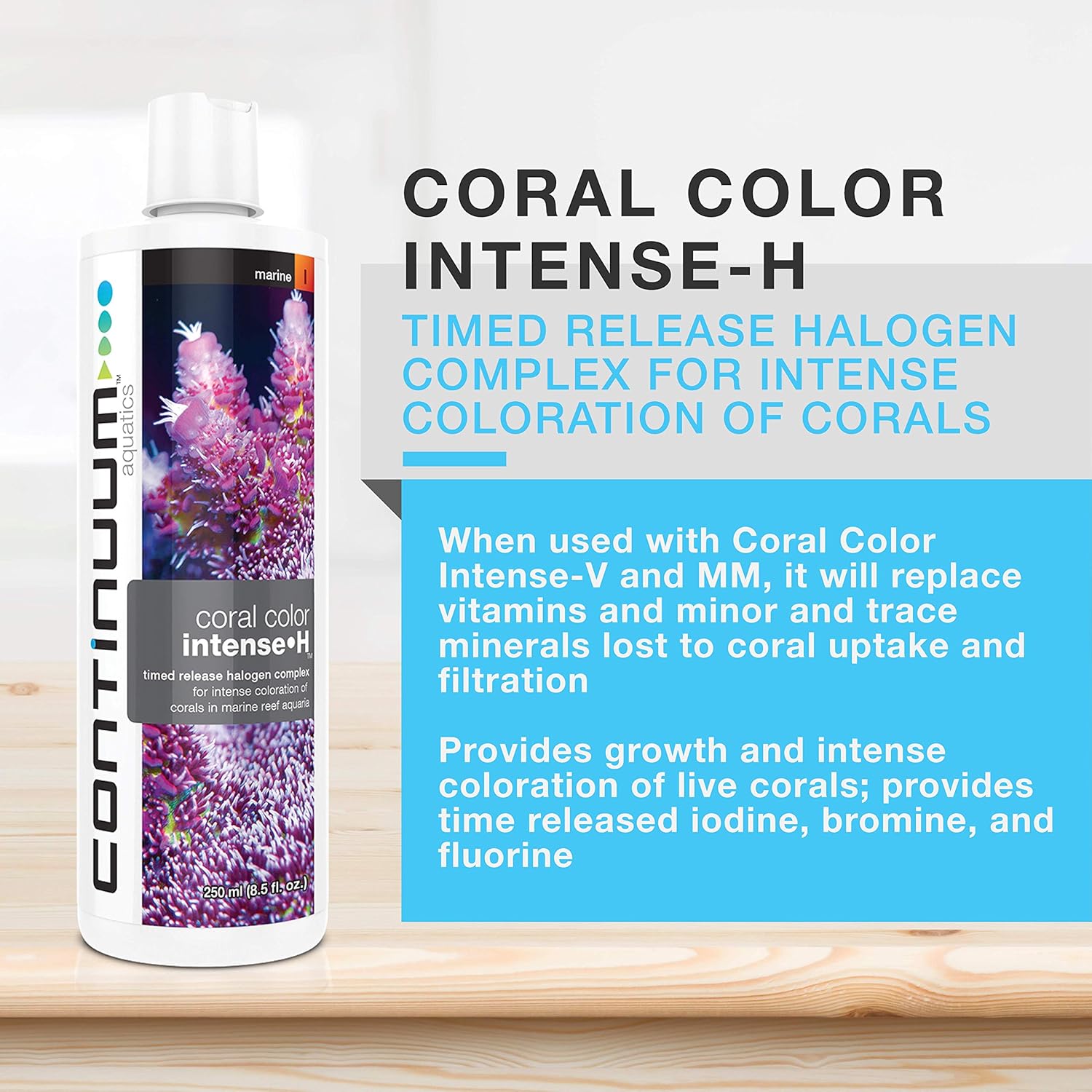 Continuum Aquatics Coral Color Intense H - Time Released Halogen Supplement for Coloration of Corals in Marine Reef Aquariums, 500 ml