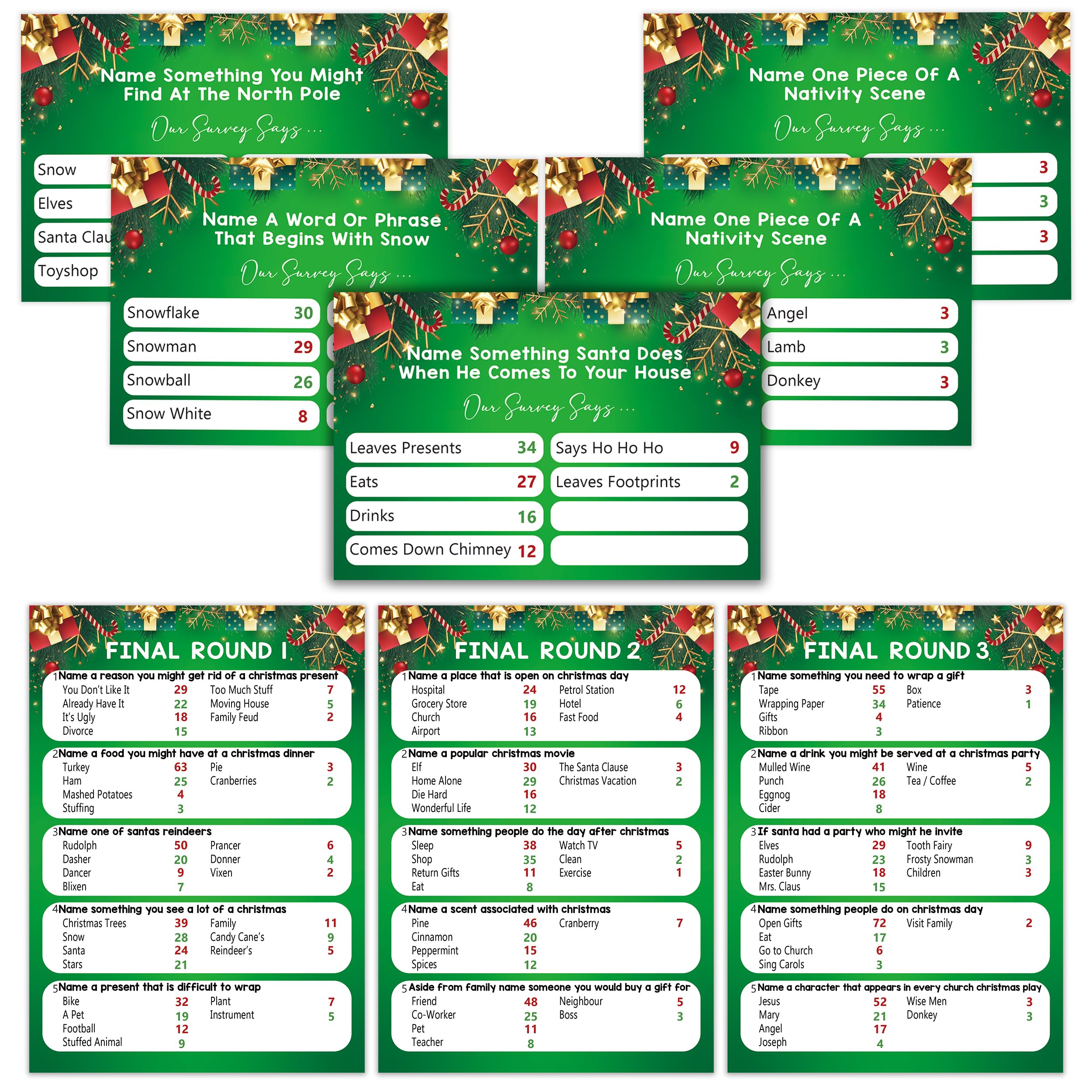 Photo 1 of Christmas & Family Feud Games - Party Supplies for Adults & Baby Showers - Xmas Holiday Activity Decorations (f001)