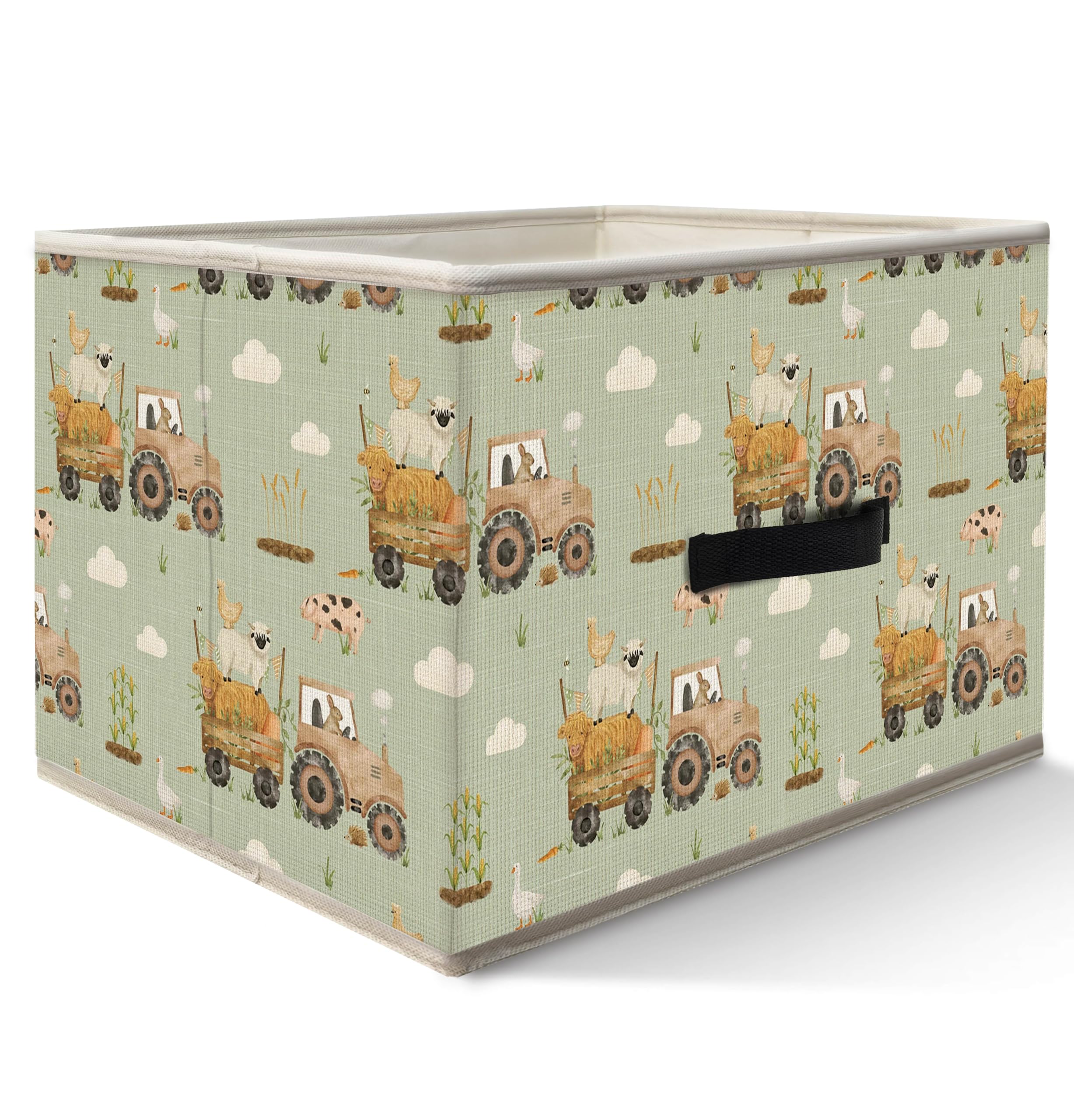 Nogrit Farm Animal Nursery Storage Bins Box, Toybox for Boys Girls, Light Green Rustic Farmhouse Foldable Baskets Organizer Container with Handles for
