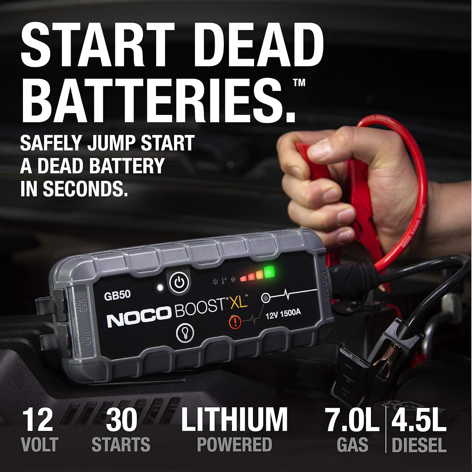 NOCO Boost XL GB50 1500 Amp 12-Volt UltraSafe Lithium Jump Starter Box, Car Battery Booster Pack, Portable Power Bank Charger, and Jumper Cables For Up To 7-Liter Gasoline and 4-Liter Diesel Engines : Automotive