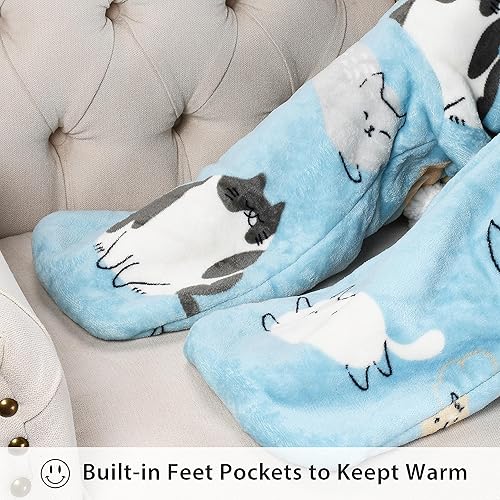 Miniatura 7 de Catalonia Manta Sherpa con mangas y bolsillos para los pies para adultos, mujeres y hombres, cómoda manta con mangas envolventes, idea de regalo,