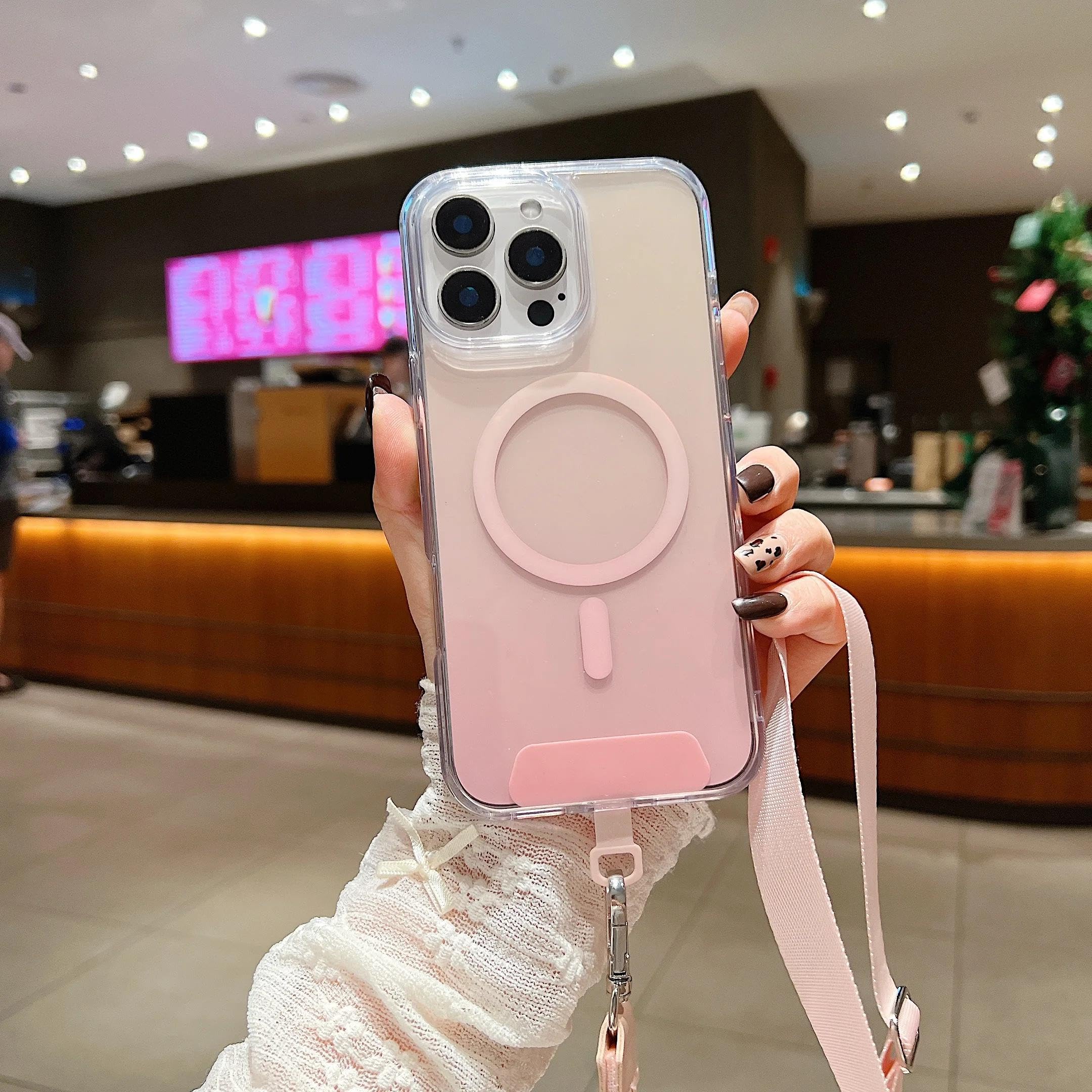 Coque collier iPhone 15 Pro pour voyage cordon arc-en-ciel rose - 8