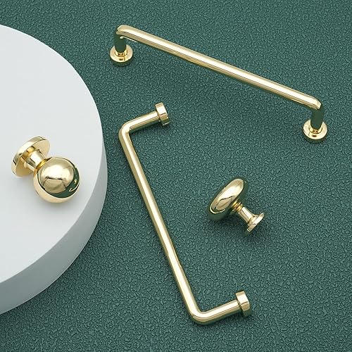 Miniatura 7 de FURFITT Paquete de 10 pomos de latón pulido para gabinetes de 1-17 pulgadas de diámetro, aleación de zinc sólido, pomos redondos dorados para