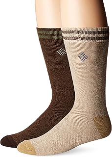 Columbia Mens Medium Weight Thermal Socks, 2-pack Casual, Brown2, 10 US