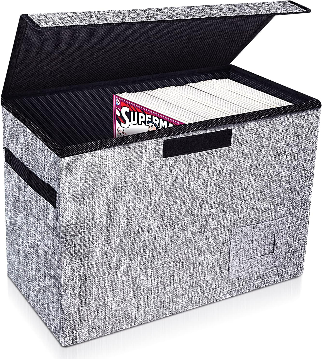 Leffis Comic Book Storage, Box 15.5" X 7.5" X 11.3", Collapsible Comic Short Box with Lids Holds 150 Comics Heavy Duty Comic Book Bin Container (1 pack, grey)