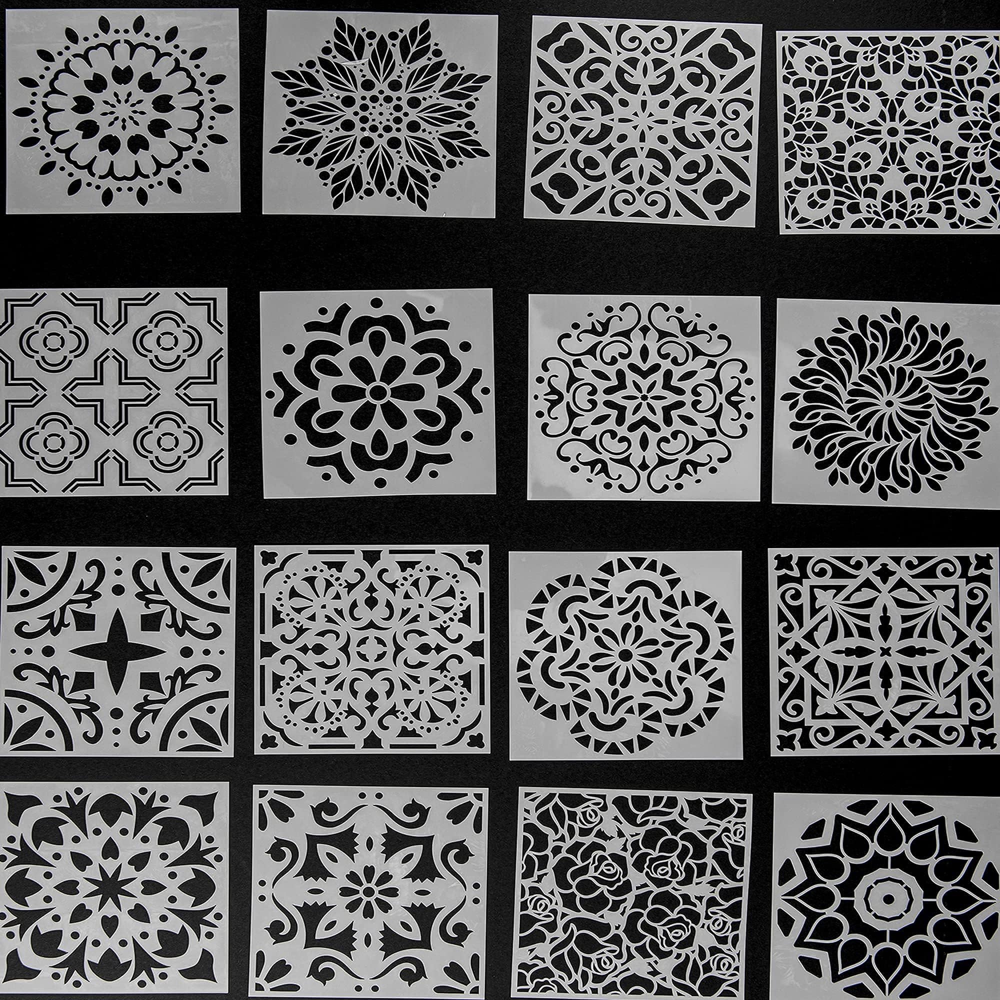 Crescent Arch® 16 Pack Acrylic Stencils Patterns Painting Mandala Dot Painting Template Kit for Decorating Painting Craft (6x6 Inch)