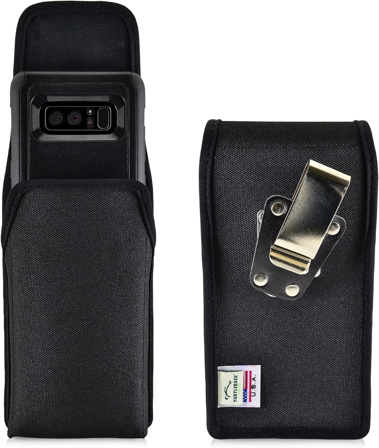Turtleback Belt Clip Case Compatible with Samsung Galaxy Note 8 w/OB Commuter case Black Vertical Holster Nylon Pouch with Heavy Duty Rotating Belt Clip