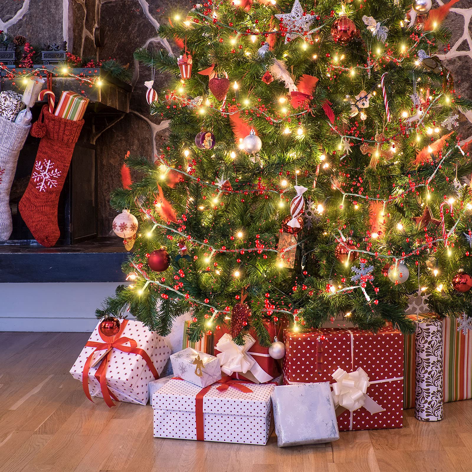 GWHOLE 11.8ft Wood Bead Garland - Christmas Tree Decor For Farmhouse Mantle Wall Hanging