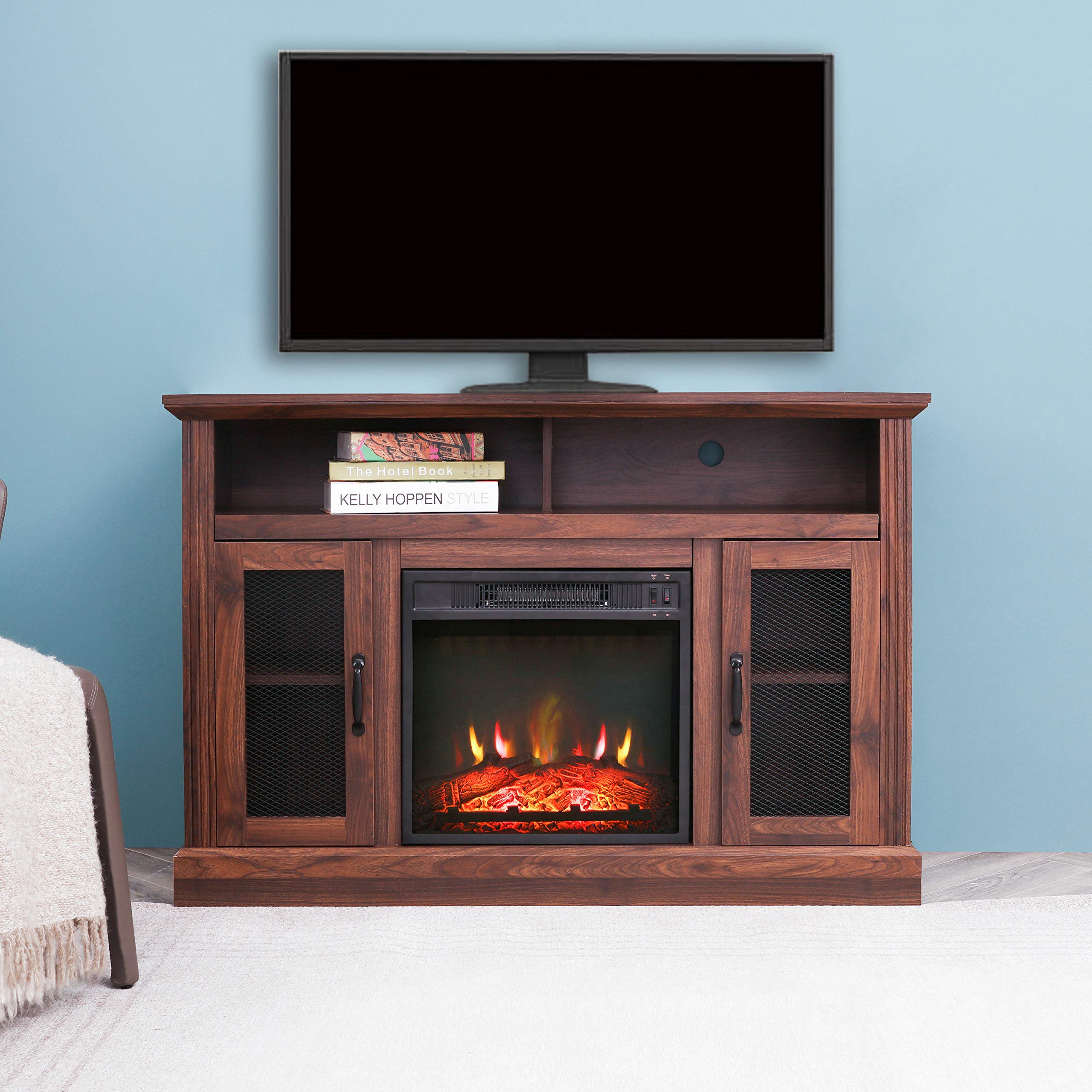 Amazon.com: LOKATSE HOME Tall Electric Fireplace Stand Console for TV's Up  to 55 Living Room Storage Entertainment Center, Espresso Walnut : Home u0026  Kitchen