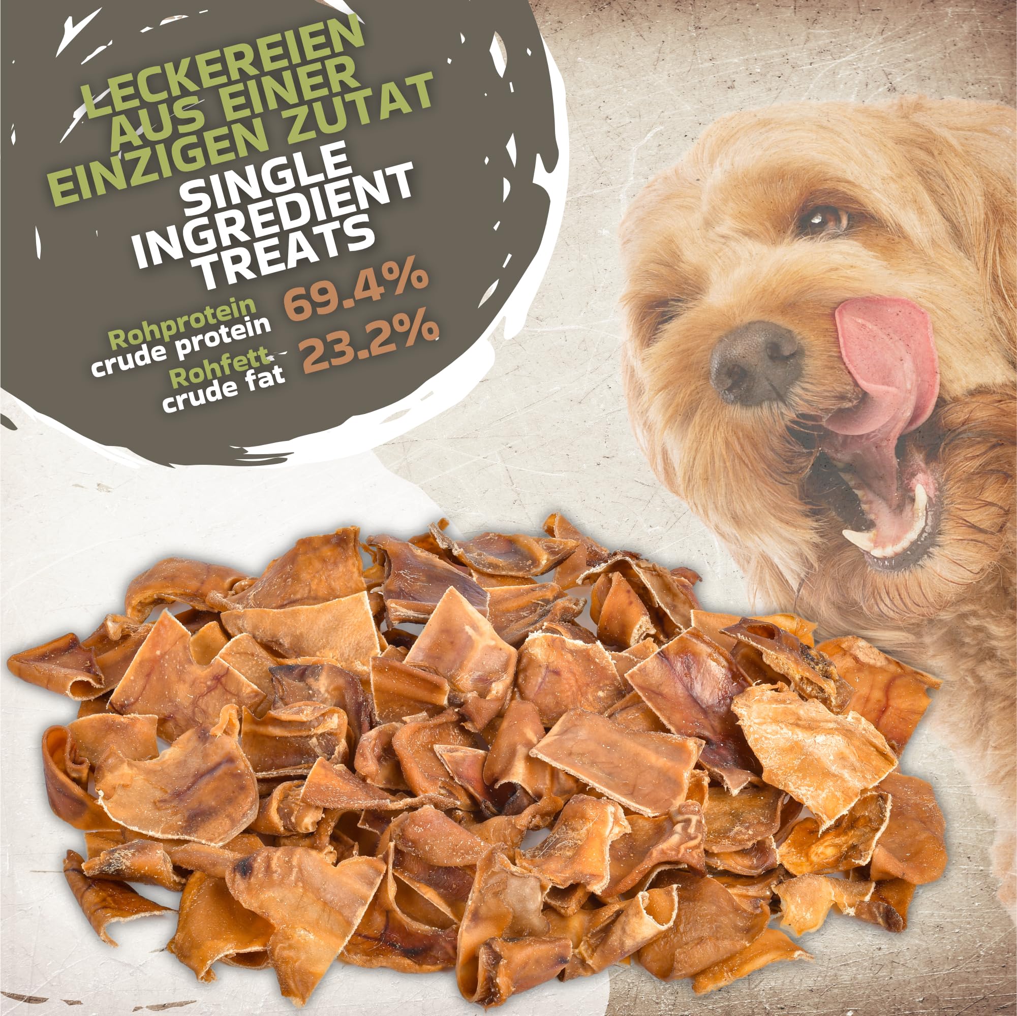 Oreilles de porc coupées pour chiens 1 kg (environ 43 à 48 pièces) | Articles à mâcher entiers séchés | 100 % naturel | Plaisir à mâcher durable | Sans céréales | Idéal pour les petits et grands