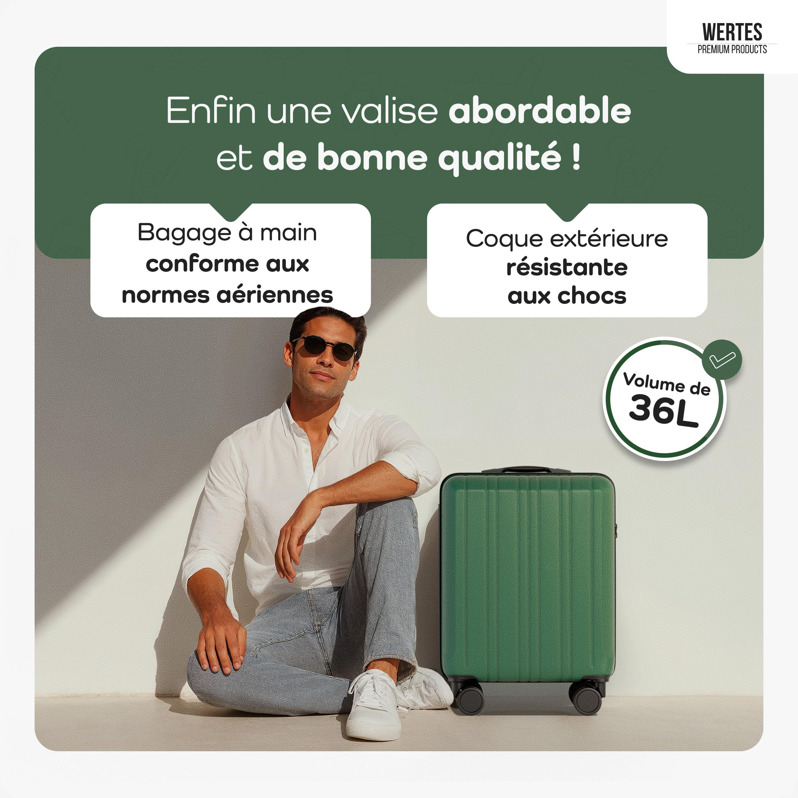 Valise Cabine 55x40x20cm - adaptée pour Ryanair, Lufthansa, Eurowings et Autres. Valise Cabine 36L avec roulettes Souples et Serrure TSA Pratique, Valise de Voyage, Bagage
