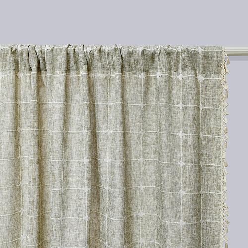 Miniatura 7 de Lindas cortinas bohemias verdes para dormitorio, 84 pulgadas, modernas, de lino y algodón, para primavera y verano, paneles de cortina de ventana